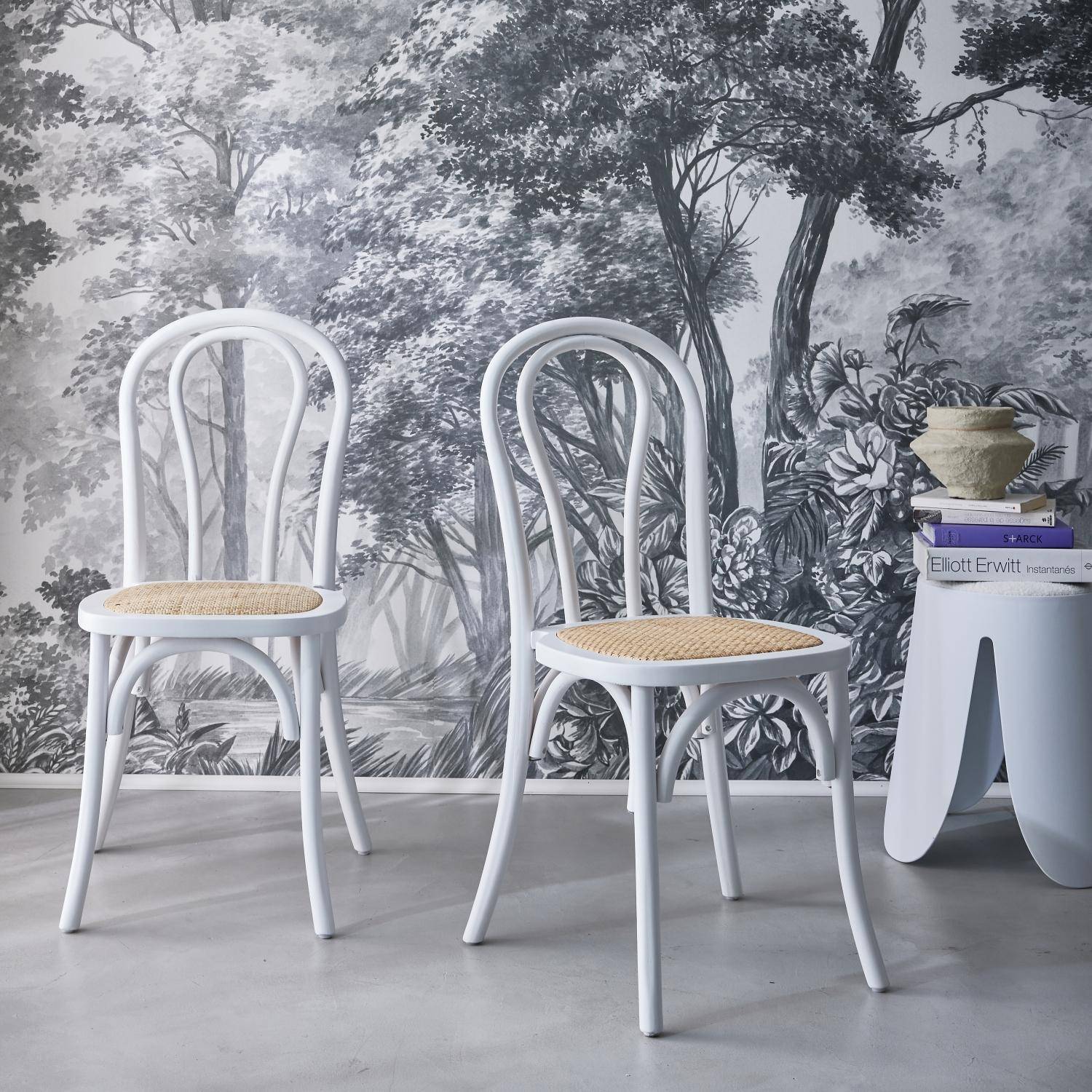 Silla de madera y ratán redondeado, set de 2, Bastille, Blanco, 49.5x48x90 cm Photo2