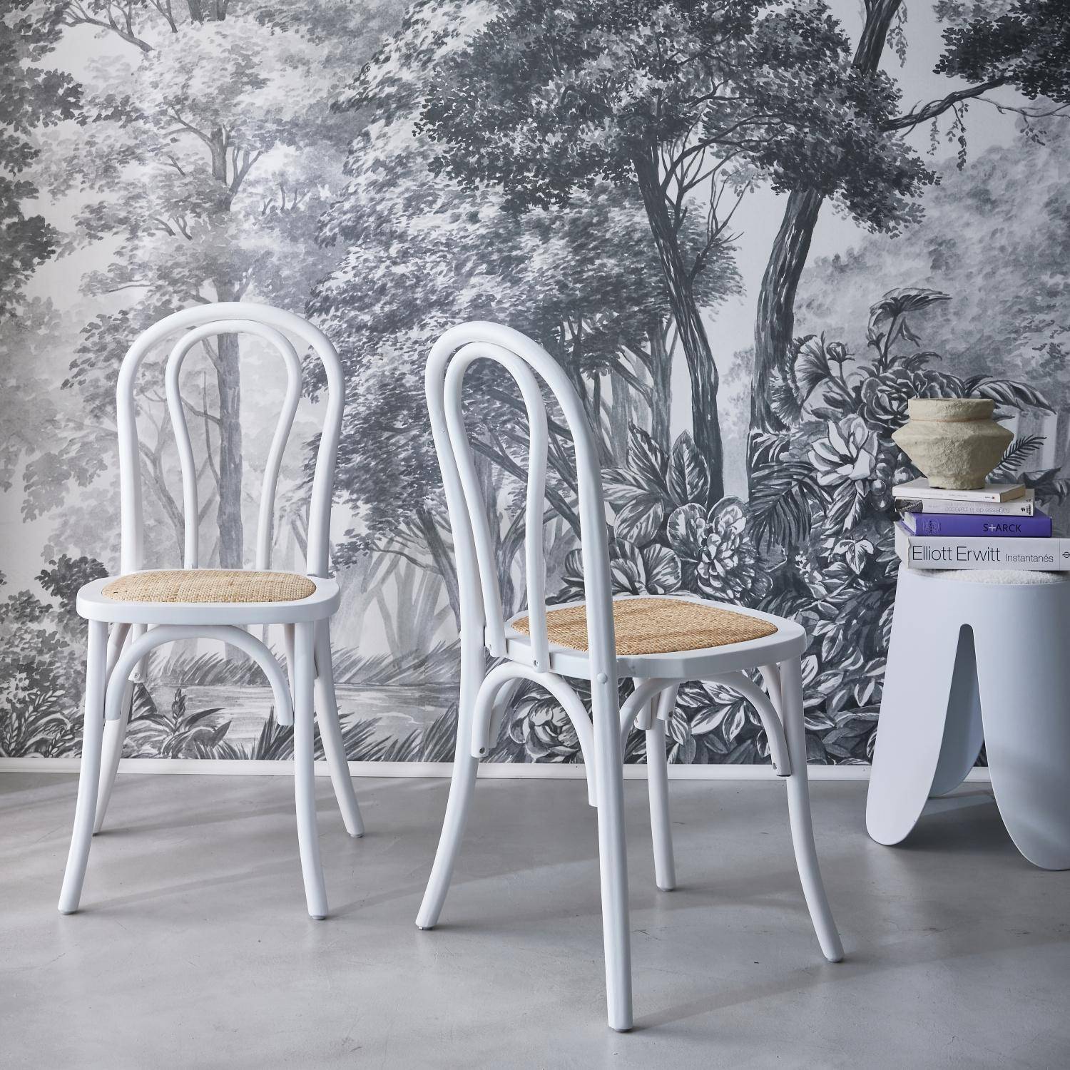 Silla de madera y ratán redondeado, set de 2, Bastille, Blanco, 49.5x48x90 cm Photo4
