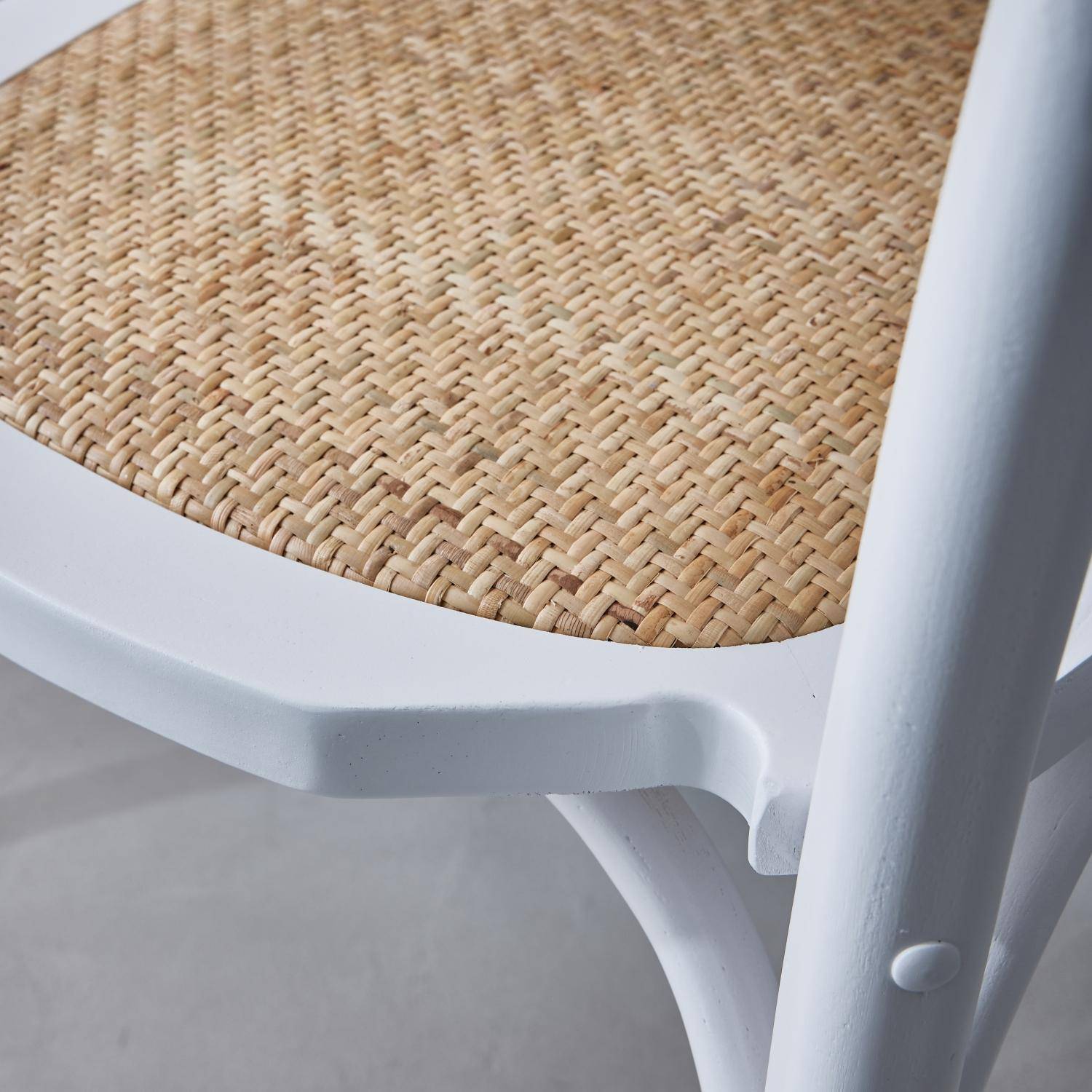 Silla de madera y ratán redondeado, set de 2, Bastille, Blanco, 49.5x48x90 cm Photo3