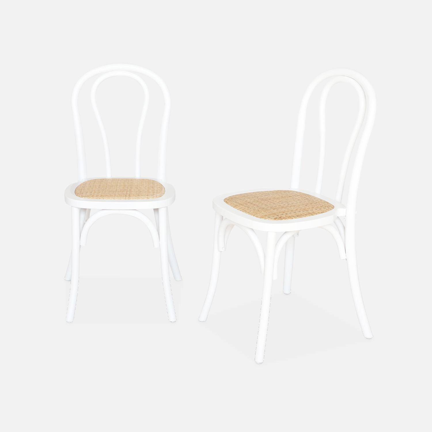 Silla de madera y ratán redondeado, set de 2, Bastille, Blanco, 49.5x48x90 cm Photo1