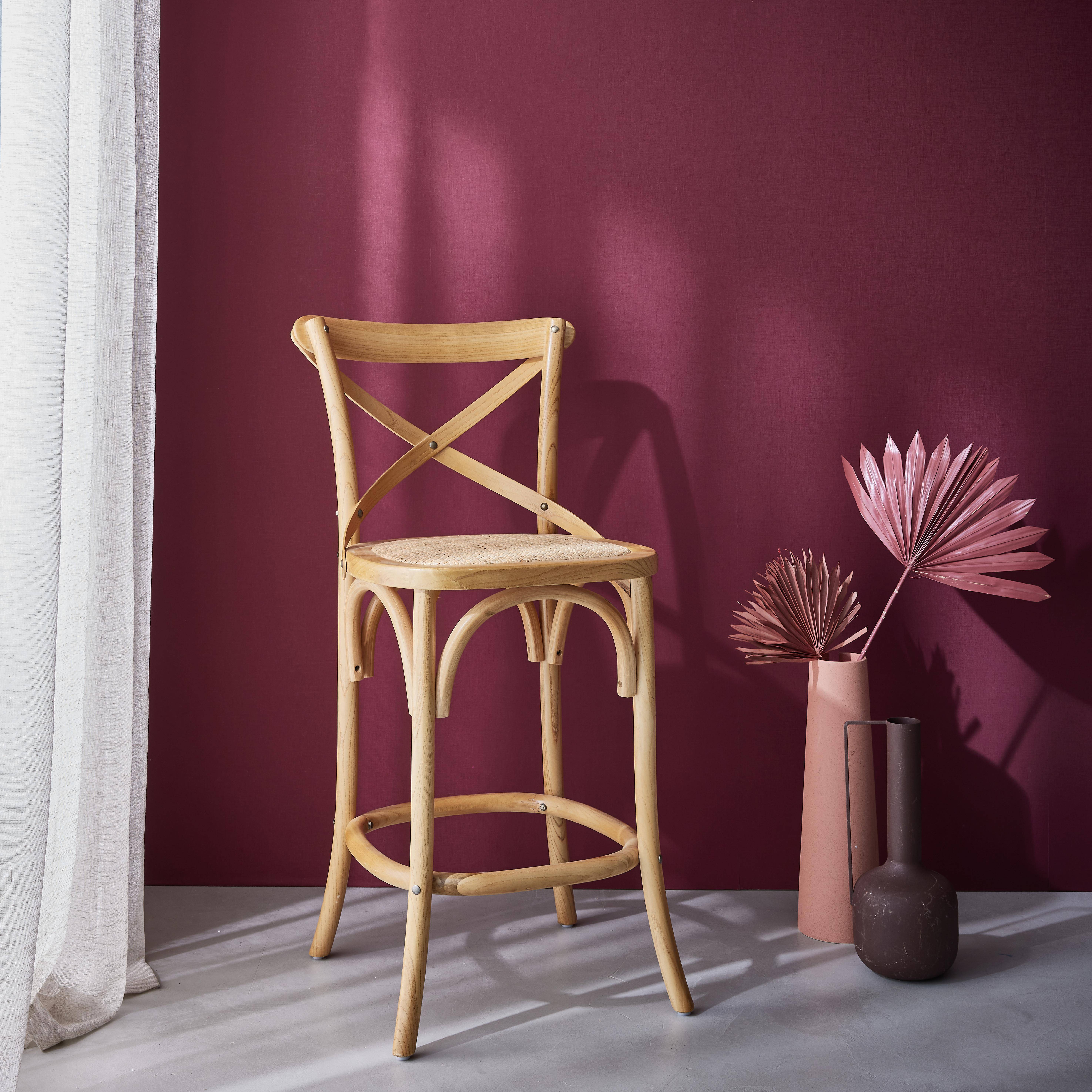 Tabouret de bar bistrot vintage en bois naturel avec repose-pieds  Photo2