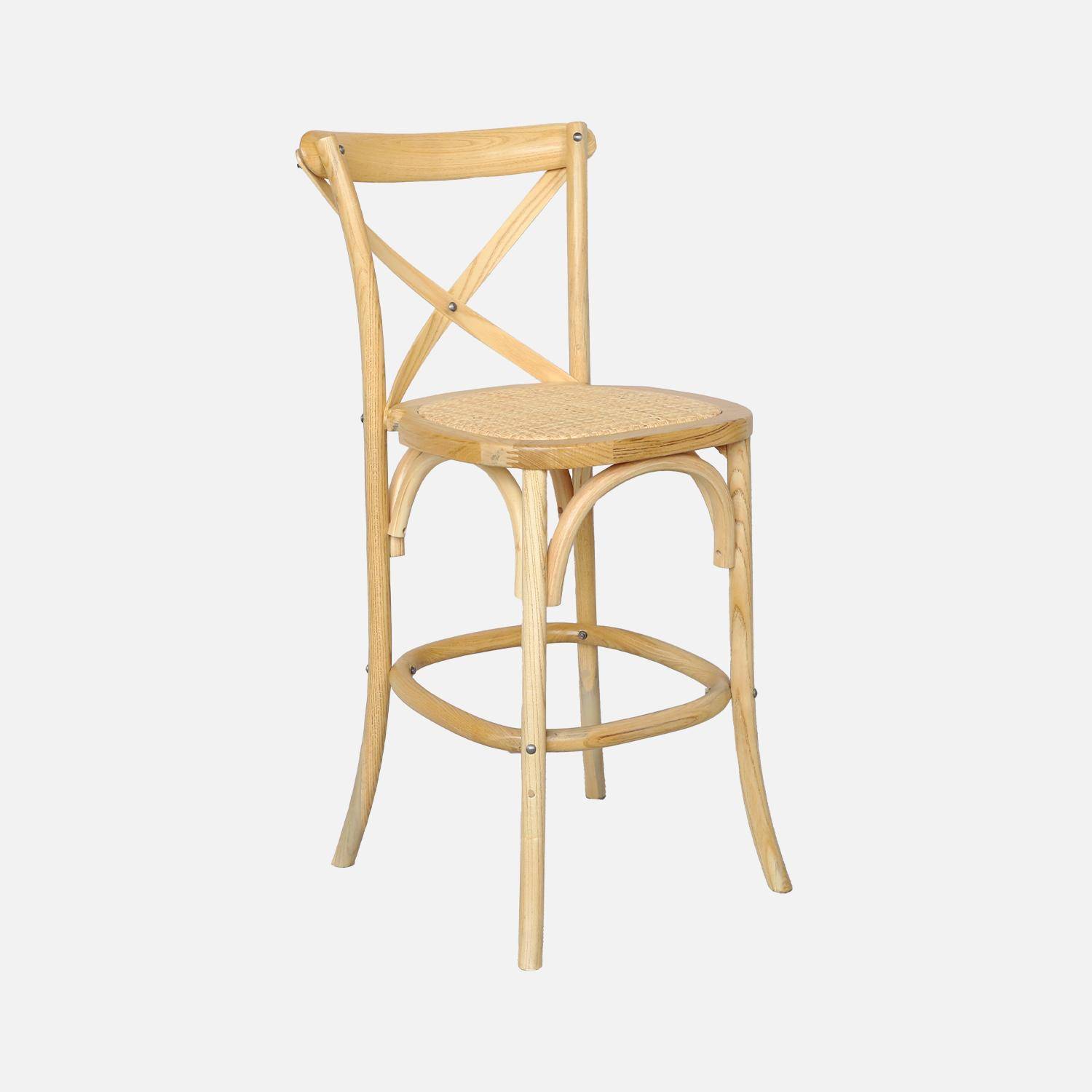 Tabouret de bar bistrot vintage en bois naturel avec repose-pieds  Photo1