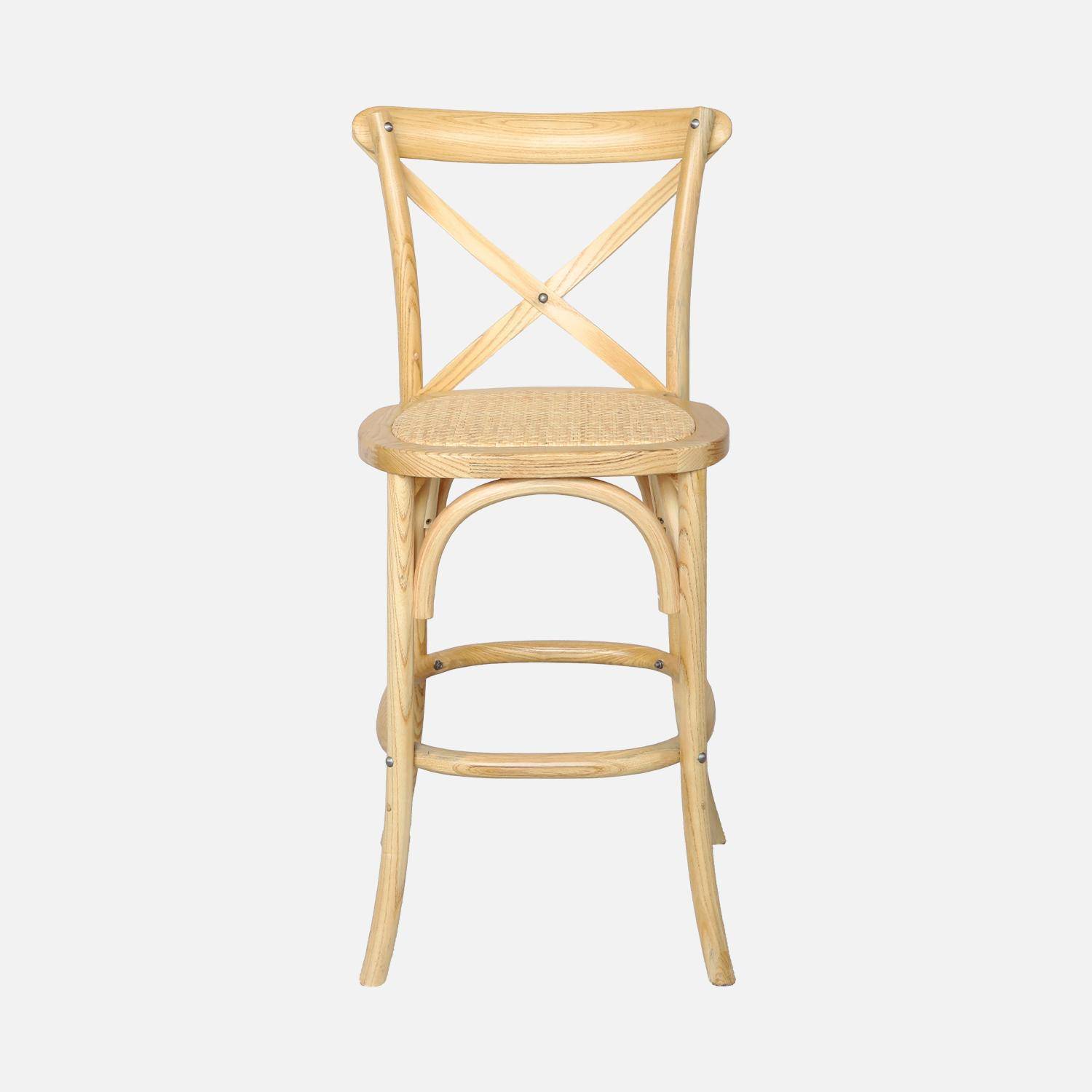 Tabouret de bar bistrot vintage en bois naturel avec repose-pieds  Photo2