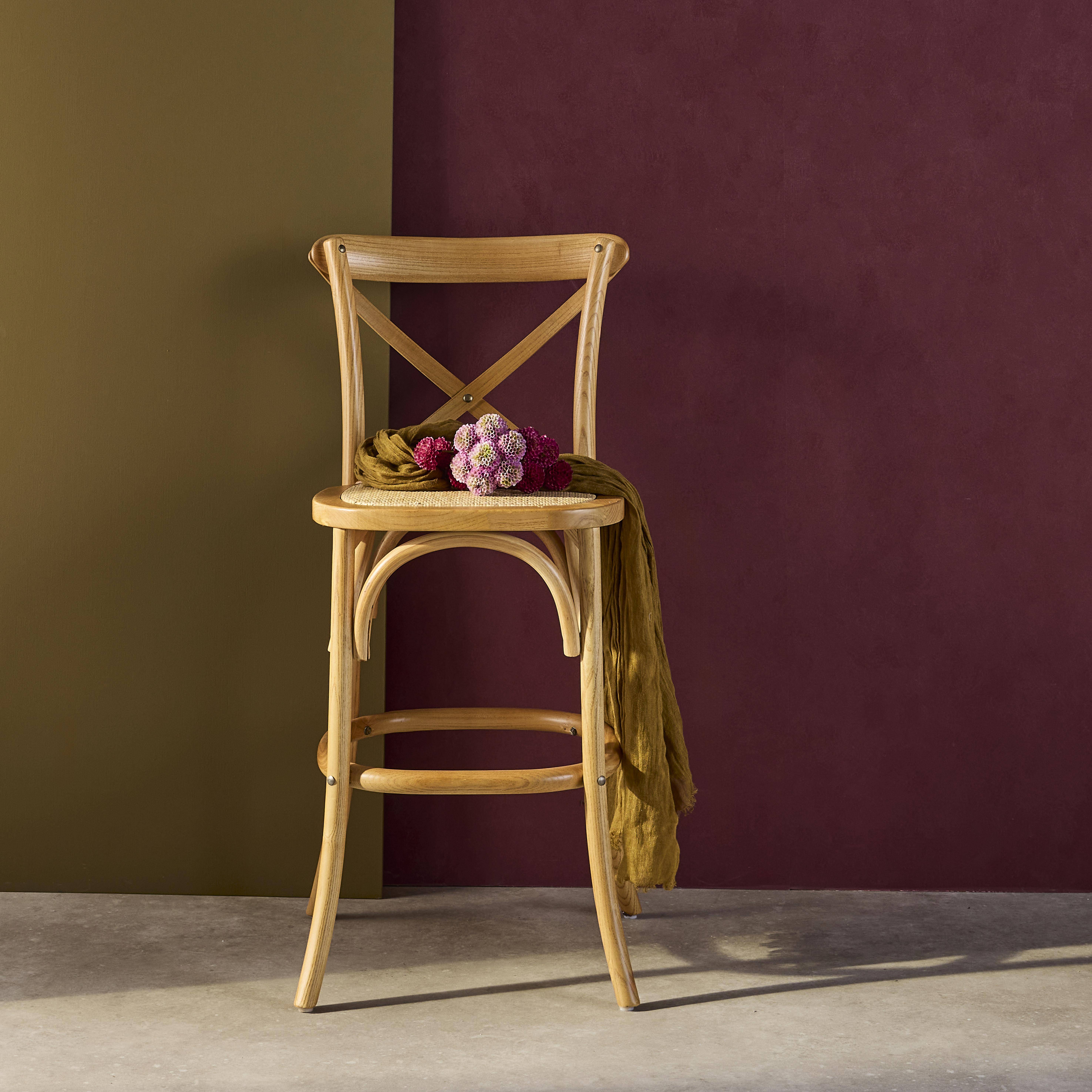 Vintage-Bistro-Barhocker aus naturfarbenem Holz mit Fußstütze - Belleville,sweeek,Photo1