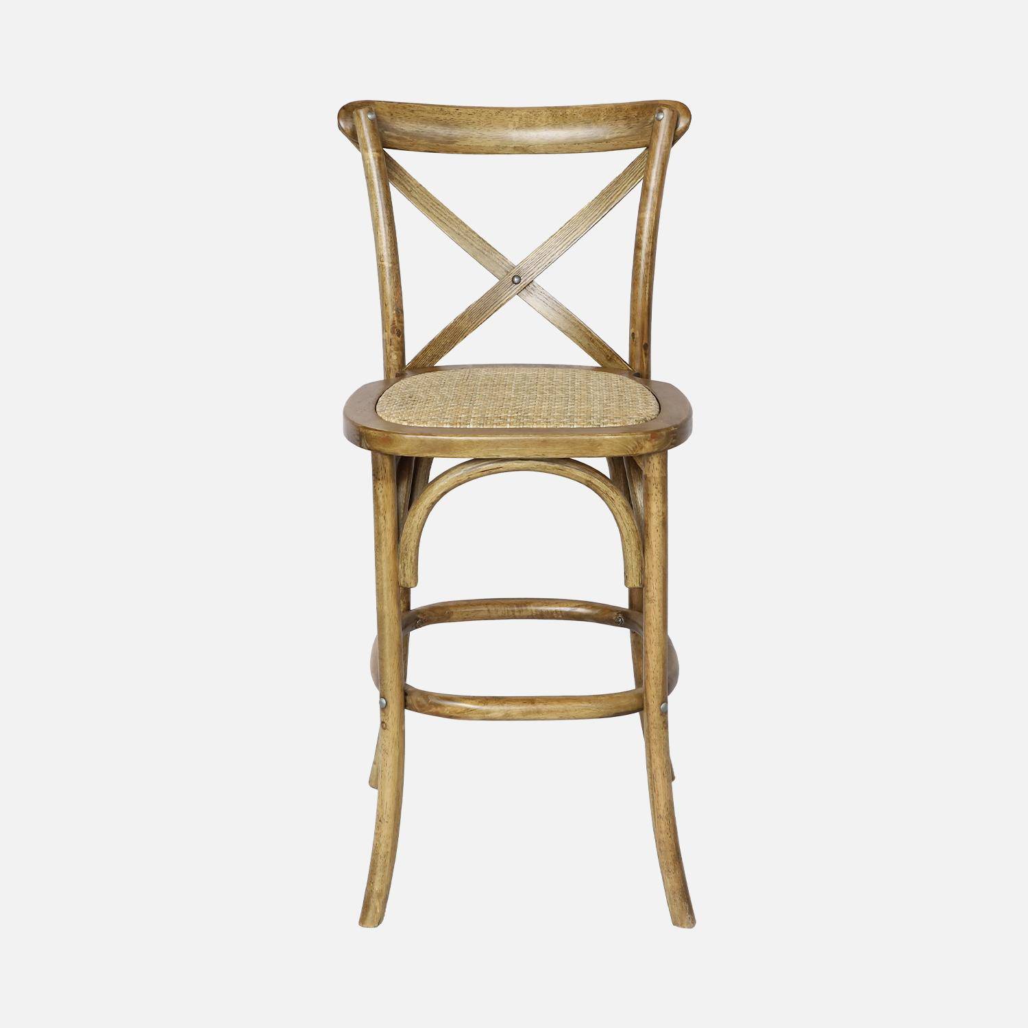 Tabouret de bar bistrot vintage en bois marron vieilli avec repose-pieds  Photo2
