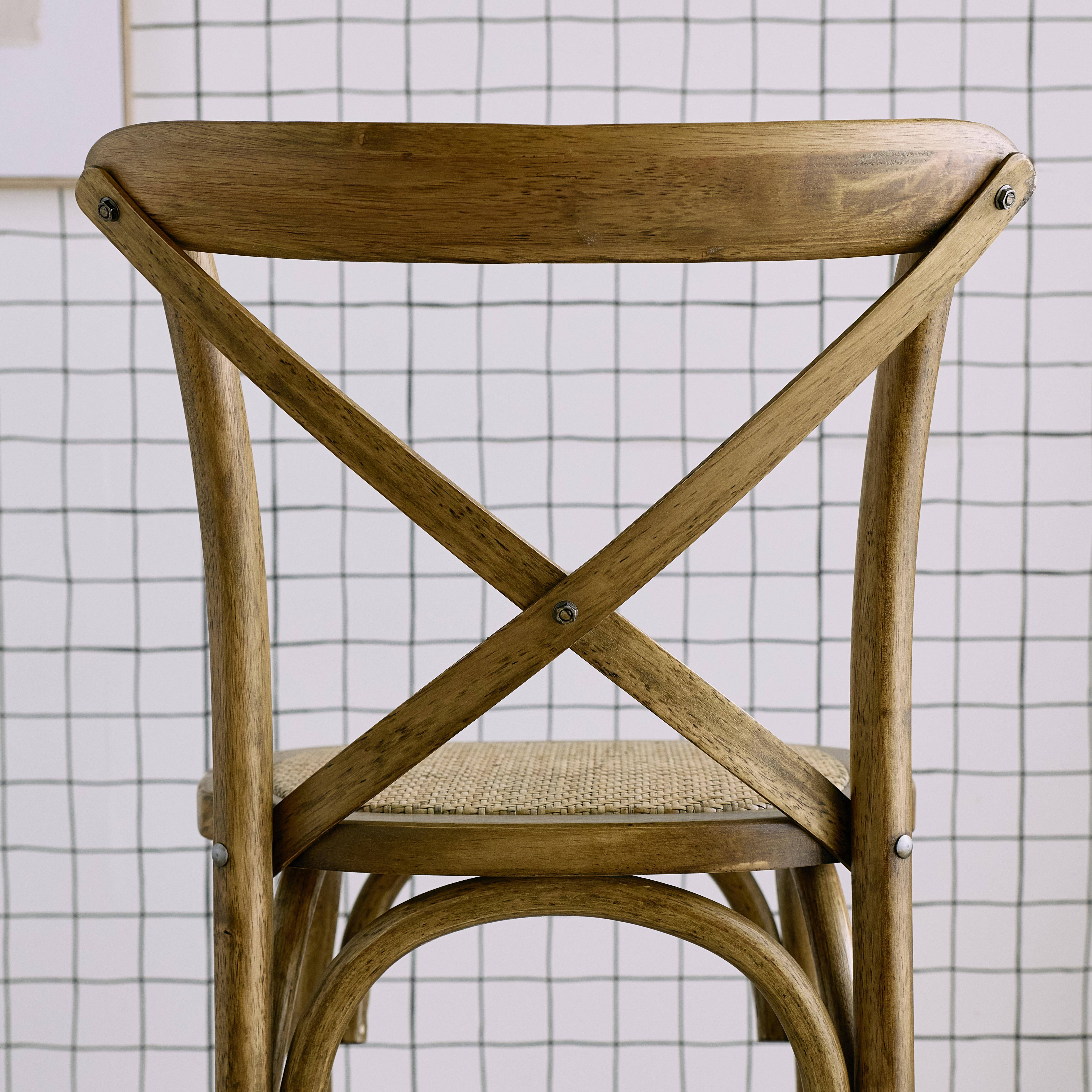 Tabouret de bar bistrot vintage en bois marron vieilli avec repose-pieds  Photo4