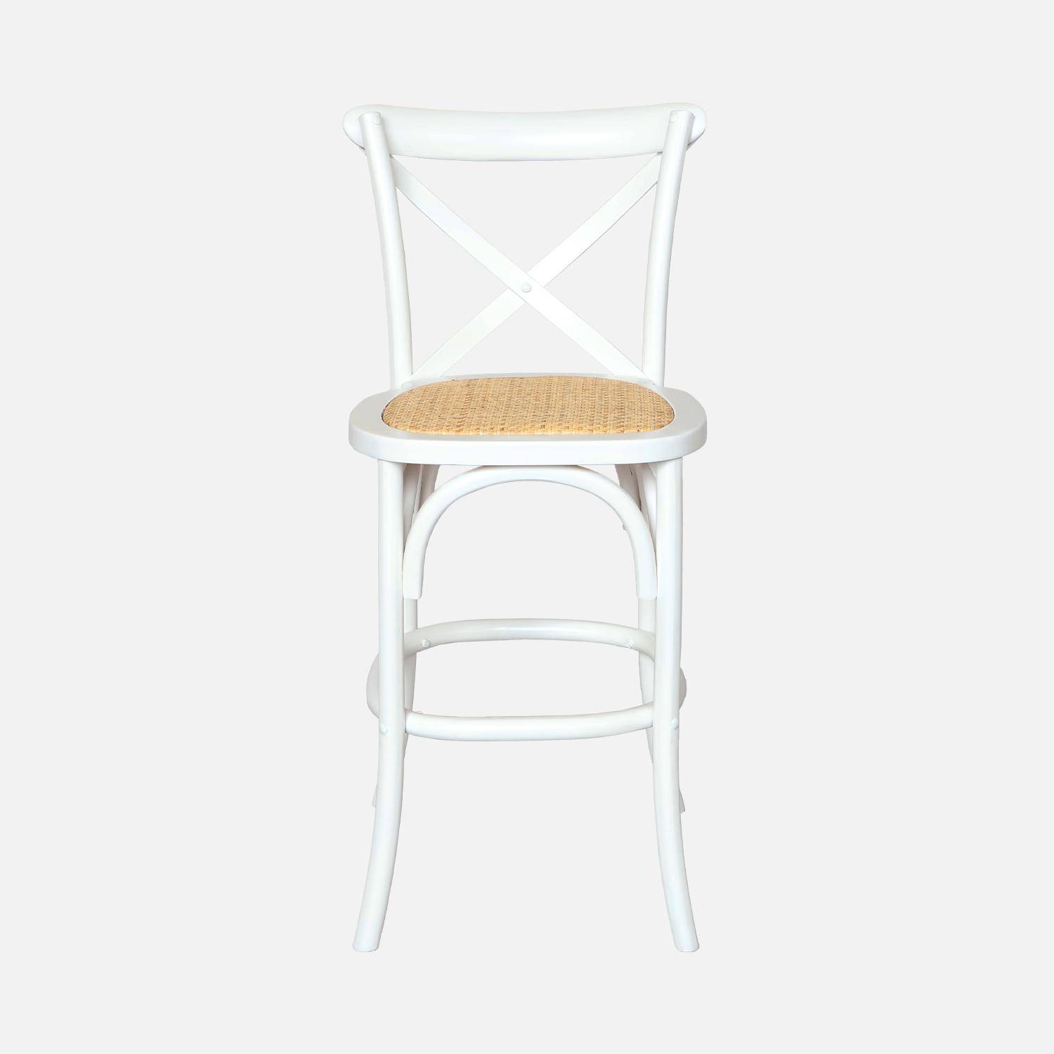 Vintage witte houten bistro barkruk met voetensteun Photo2