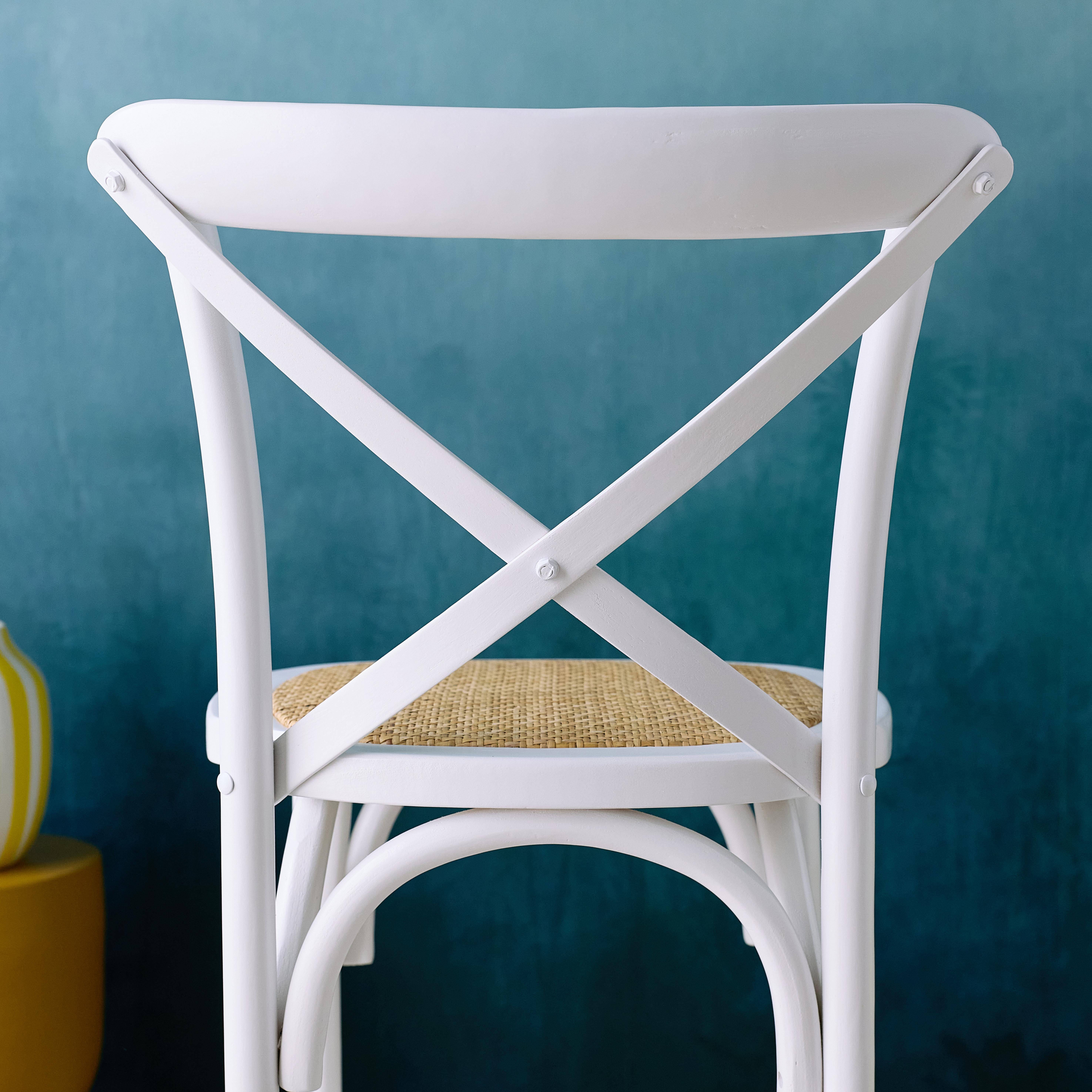 Vintage witte houten bistro barkruk met voetensteun Photo4