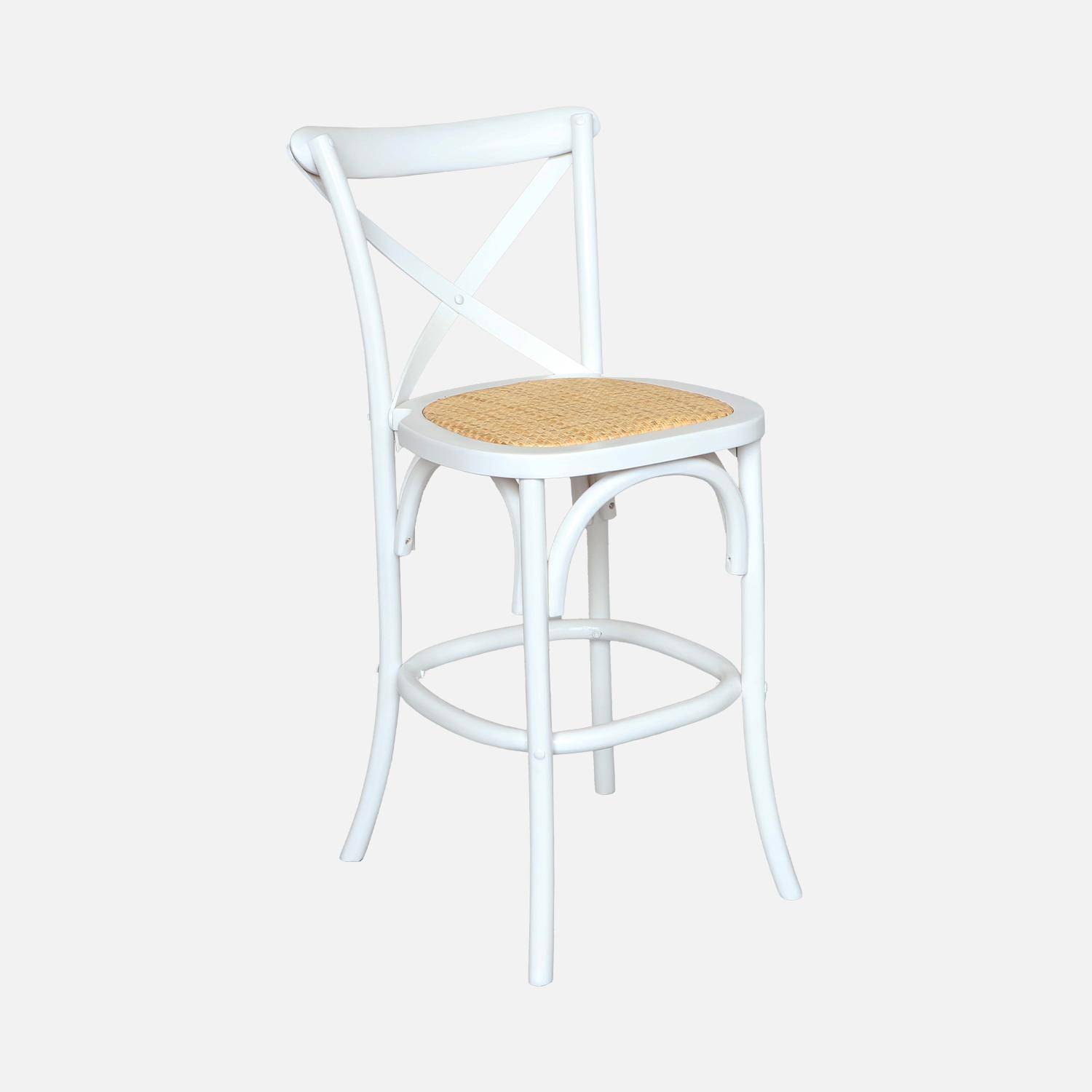 Vintage witte houten bistro barkruk met voetensteun,sweeek,Photo1
