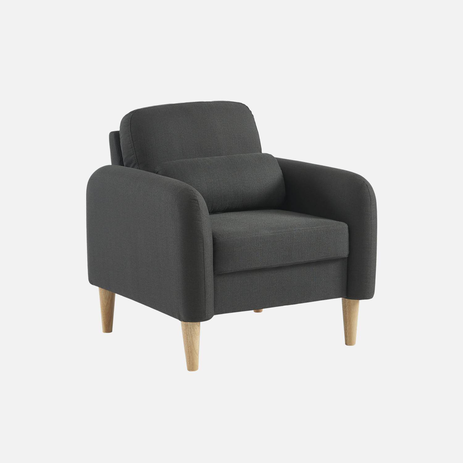 Sillón de tela gris oscuro - Bjorn - Sillón 1 plaza fijo recto patas  madera, sillón escandinavo