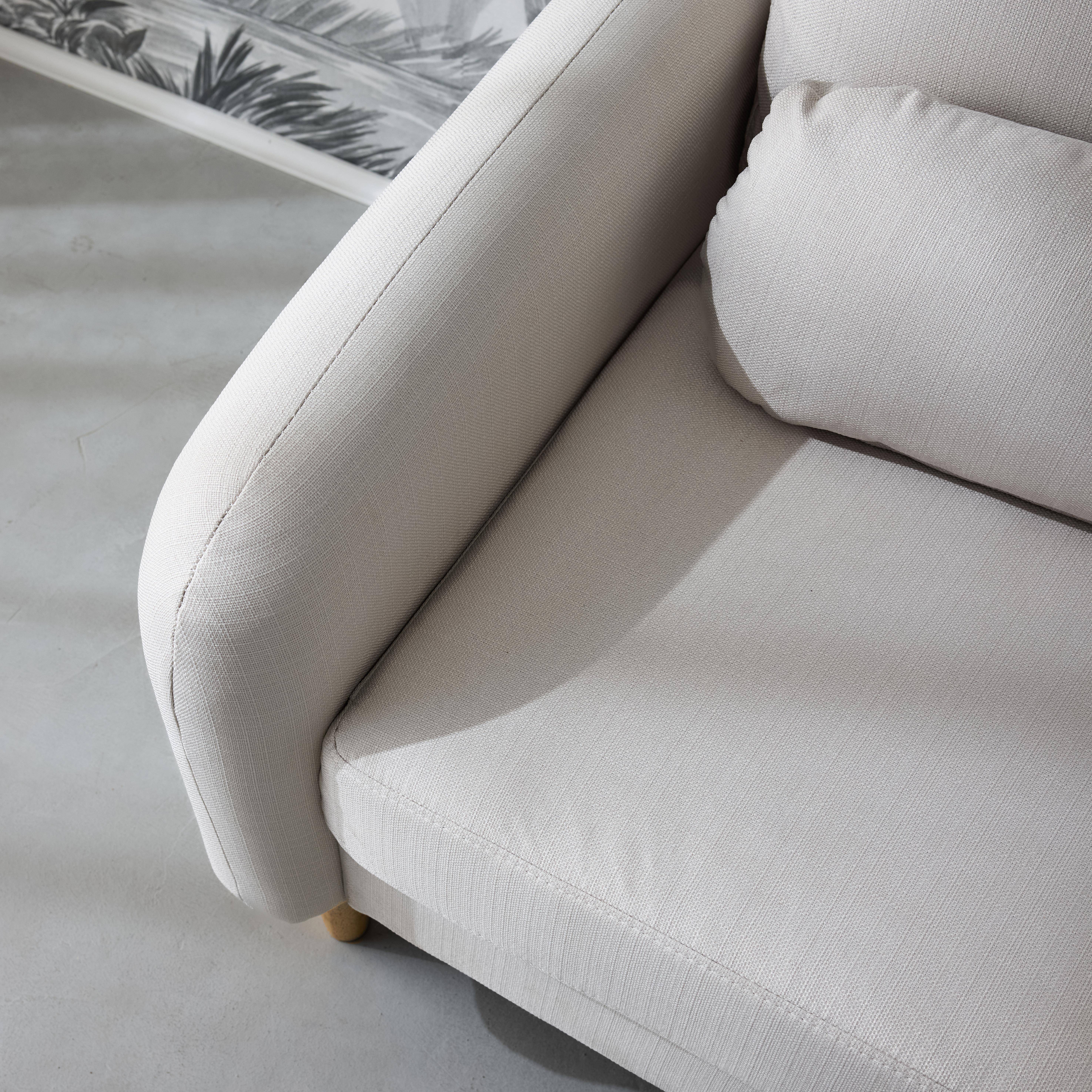 Scandinavische ronde fauteuil in wit stof met houten poten Photo3