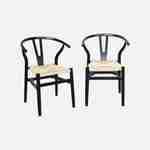 Lot de deux chaises vintage noires en bois d'hévéa avec assise en cordes et dossier arrondi Photo1