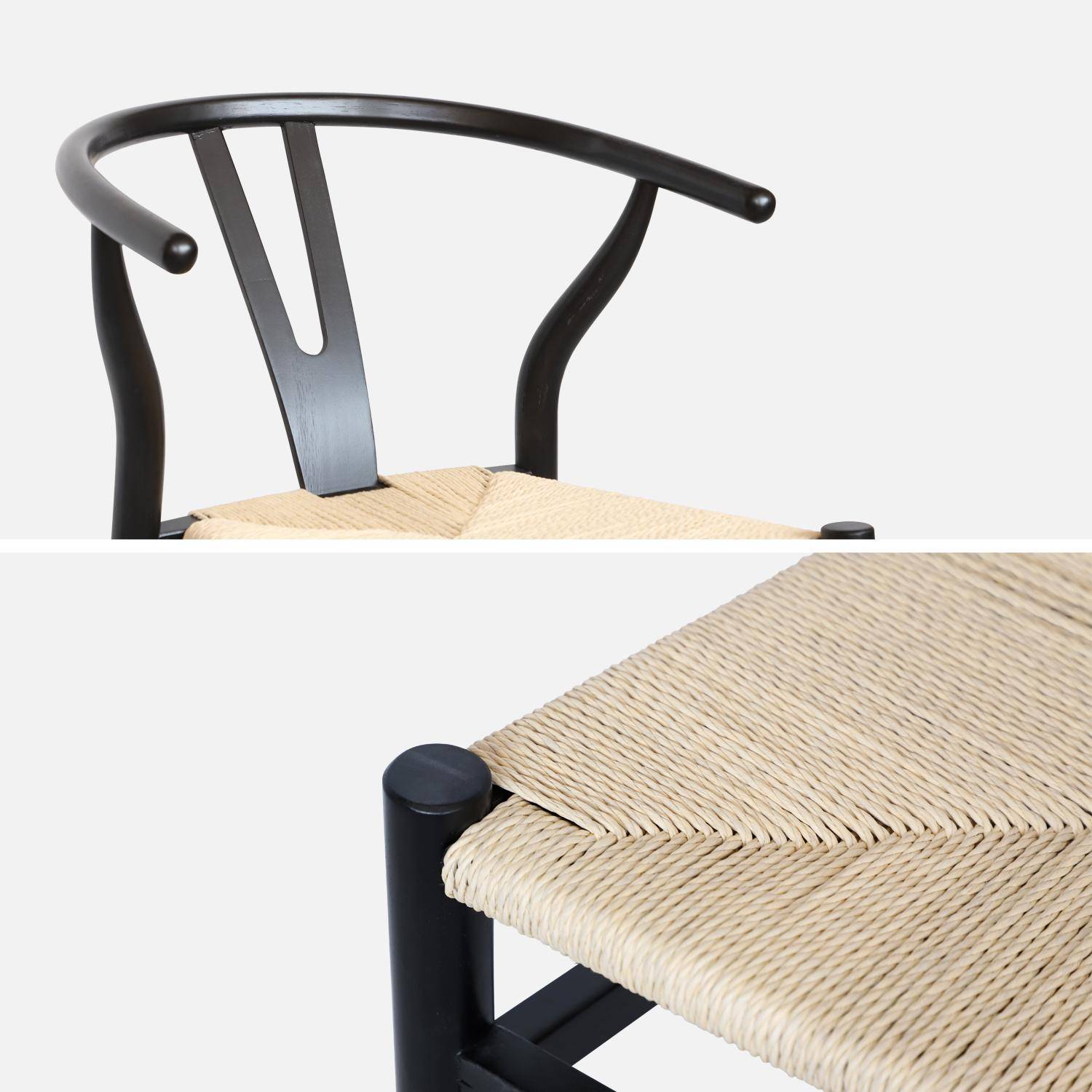 Lot de deux chaises vintage noires en bois d'hévéa avec assise en cordes et dossier arrondi,sweeek,Photo7