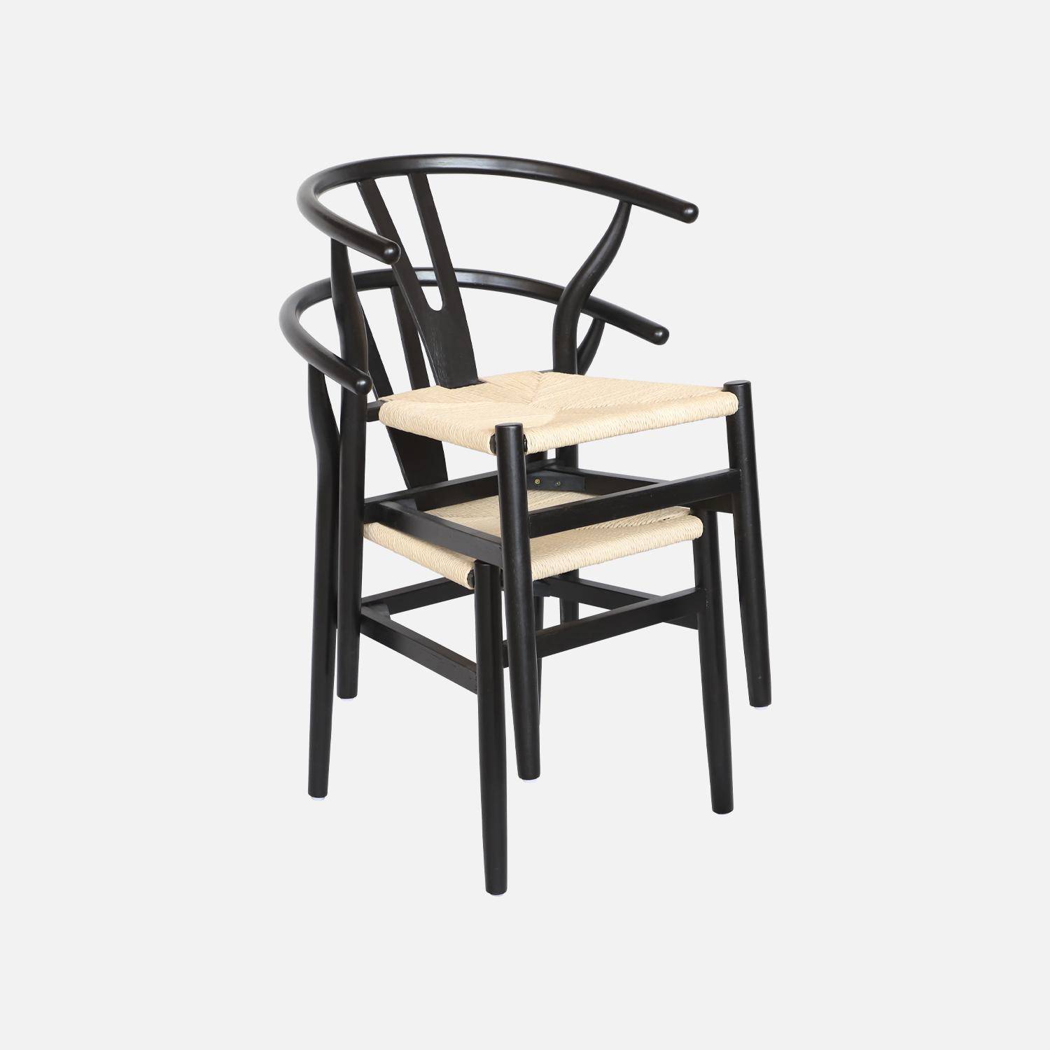 Sedia in legno con seduta in corda, set di 2, Nero - Main Image