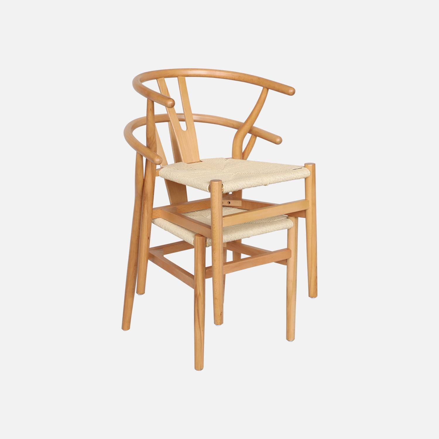 Lot de deux chaises vintage naturelles en bois d'hévéa avec assise en cordes et dossier arrondi,sweeek,Photo6