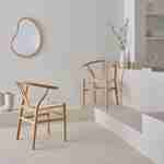 Lot de deux chaises vintage naturelles en bois d'hévéa avec assise en cordes et dossier arrondi Photo2