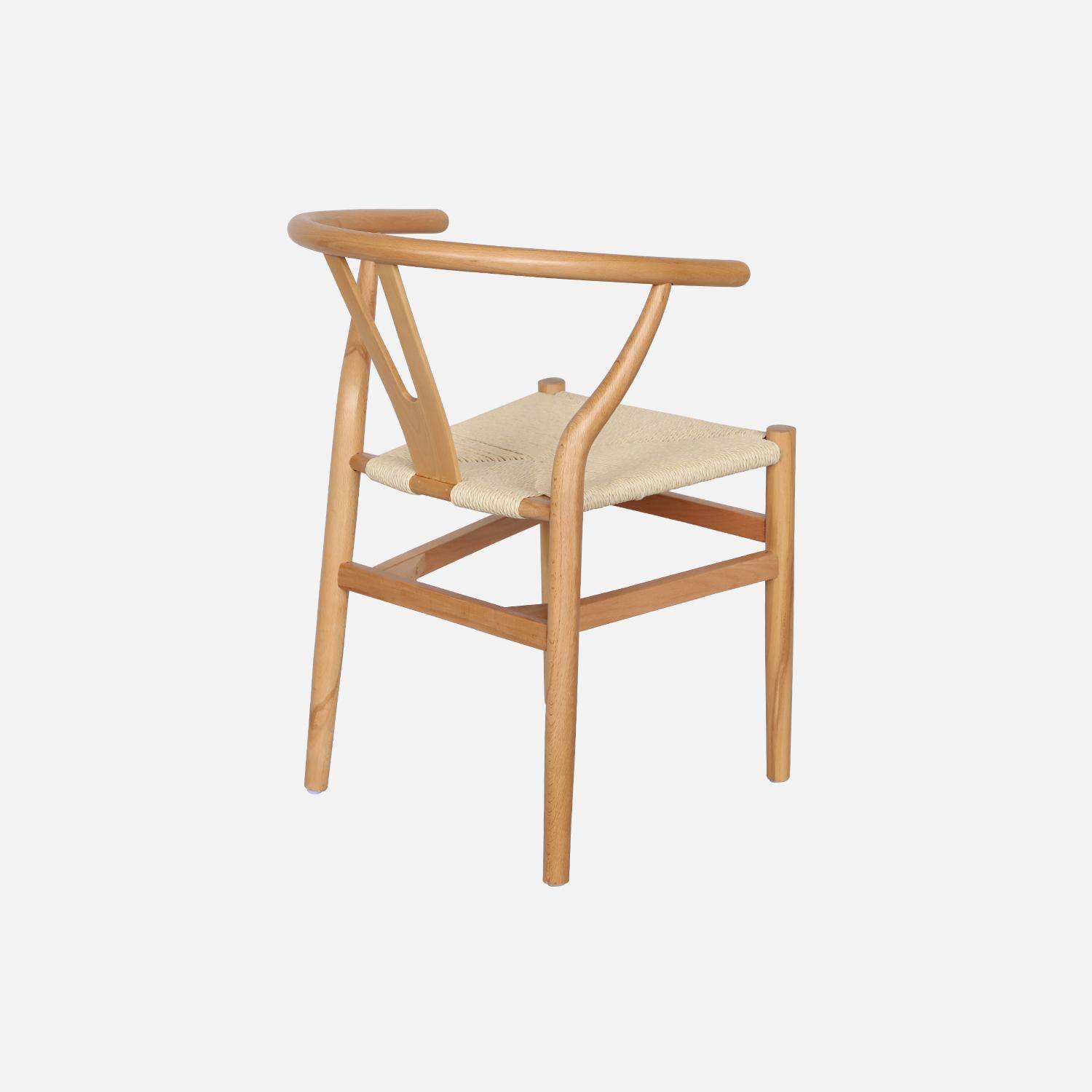 Lot de deux chaises vintage naturelles en bois d'hévéa avec assise en cordes et dossier arrondi Photo3