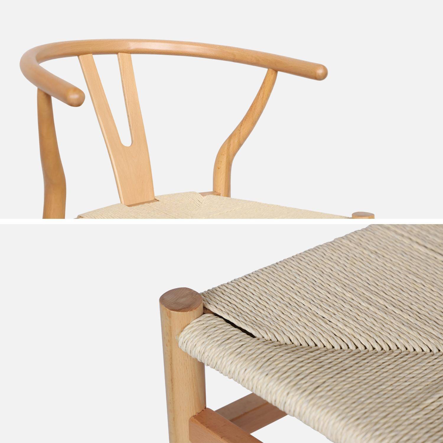 Lot de deux chaises vintage naturelles en bois d'hévéa avec assise en cordes et dossier arrondi,sweeek,Photo7