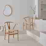 Lot de deux chaises vintage naturelles en bois d'hévéa avec assise en cordes et dossier arrondi Photo1