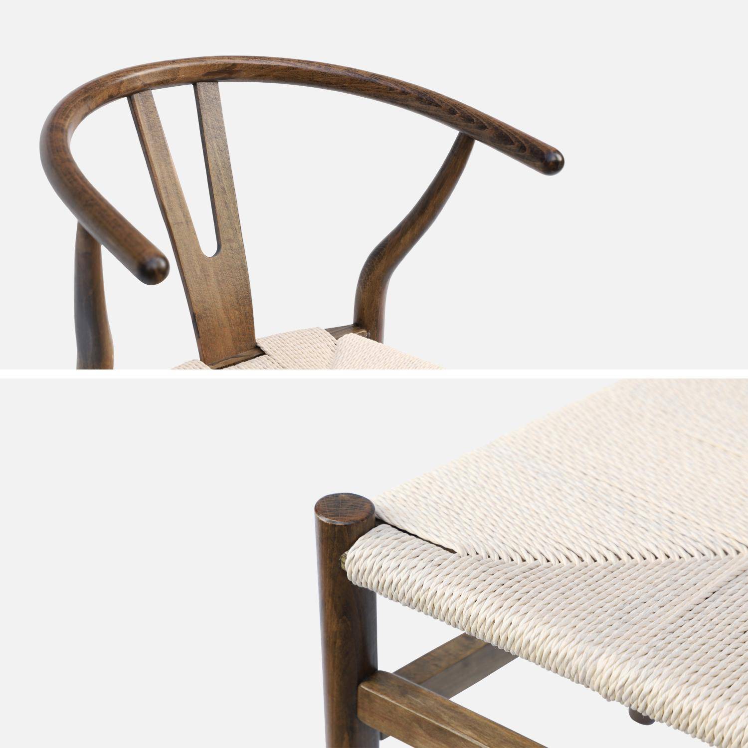 Lot de deux chaises vintage marron vieilli en bois d'hévéa avec assise en cordes et dossier arrondi Photo7