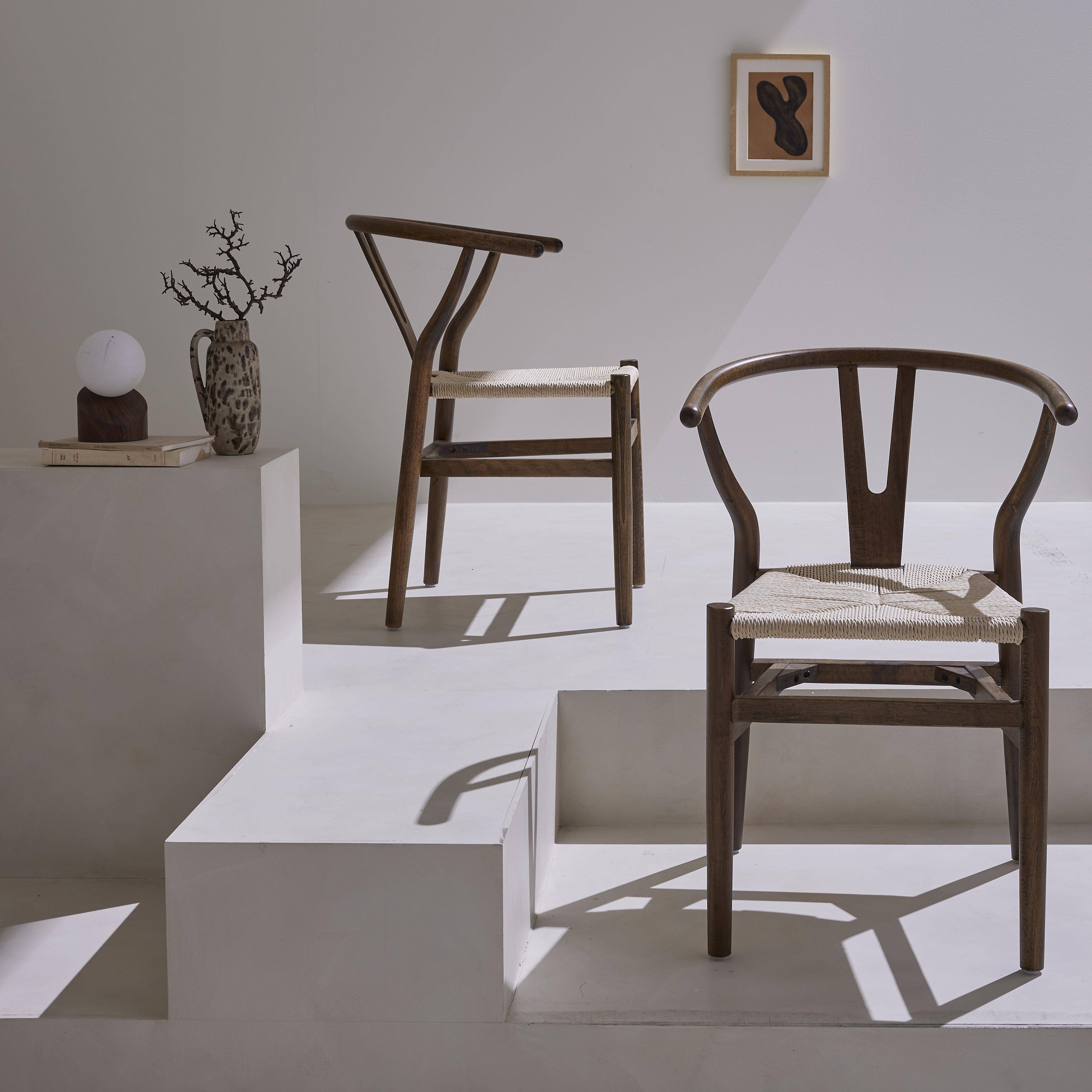 Chaise en bois marron vieilli et cordes (lot de 2) l sweeek