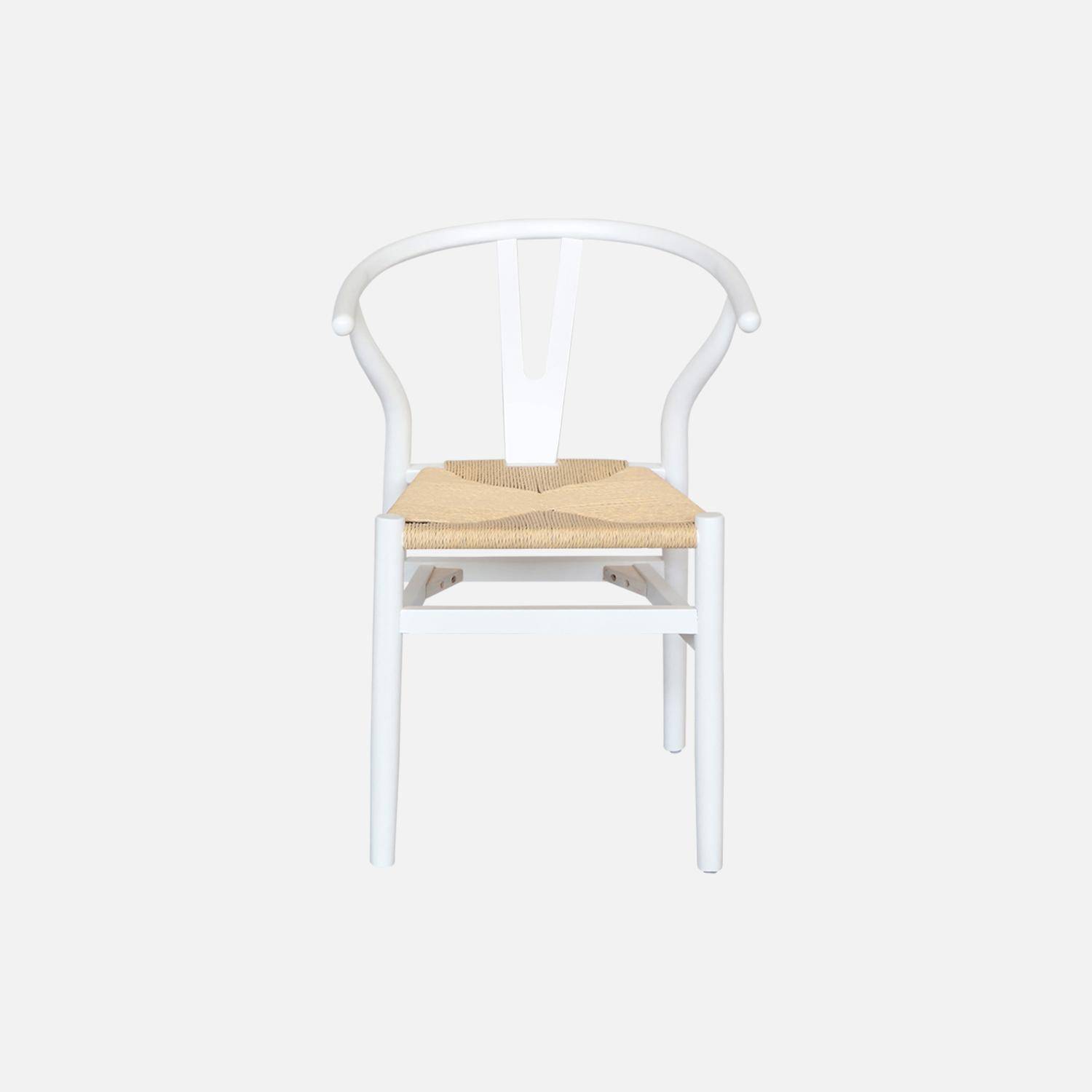 Lot de deux chaises vintage blanches en bois d'hévéa avec assise en cordes et dossier arrondi,sweeek,Photo5