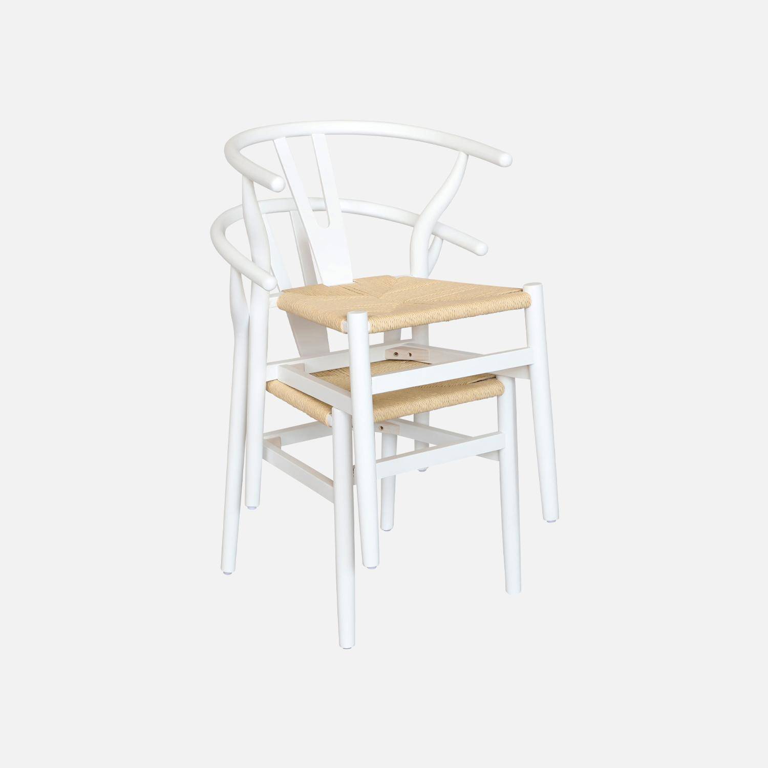 Lot de deux chaises vintage blanches en bois d'hévéa avec assise en cordes et dossier arrondi,sweeek,Photo7
