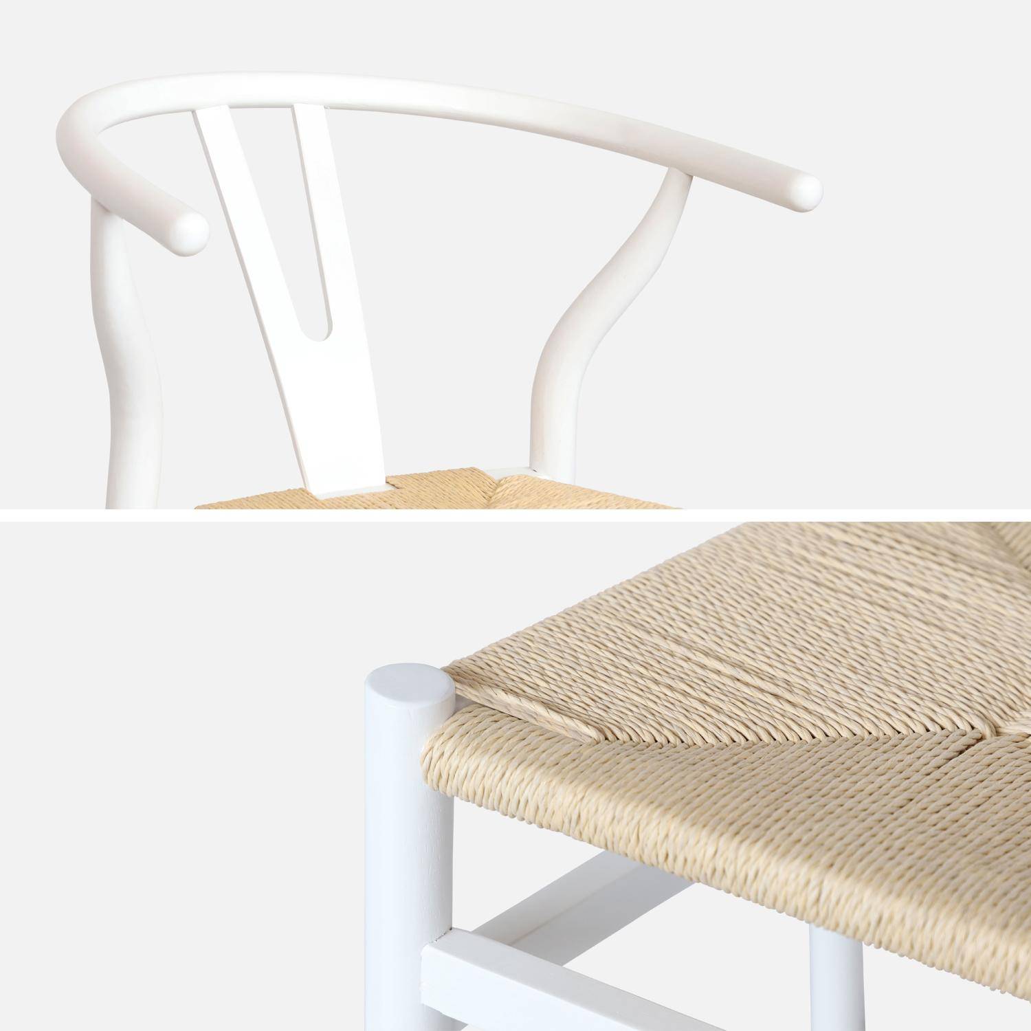 Lot de deux chaises vintage blanches en bois d'hévéa avec assise en cordes et dossier arrondi,sweeek,Photo8