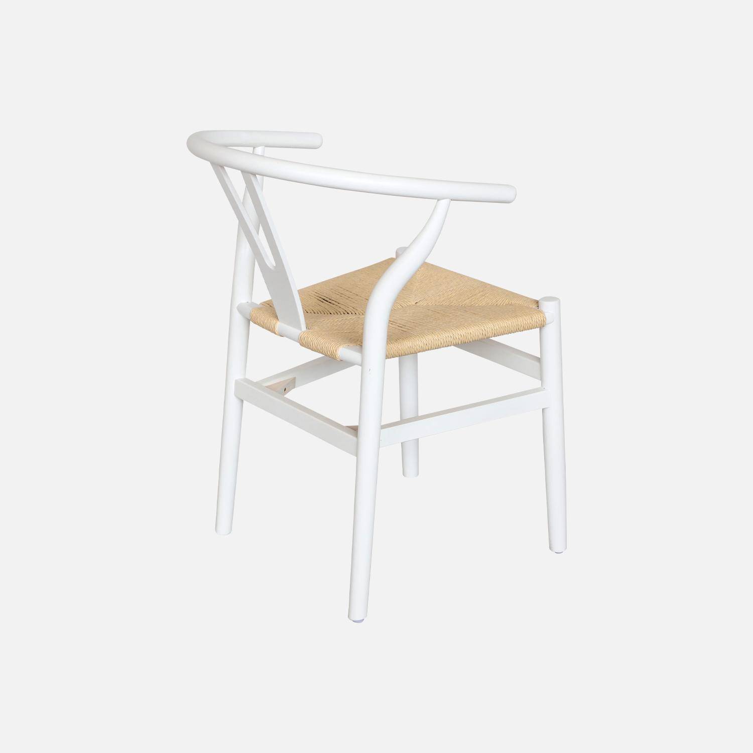 Lot de deux chaises vintage blanches en bois d'hévéa avec assise en cordes et dossier arrondi,sweeek,Photo6