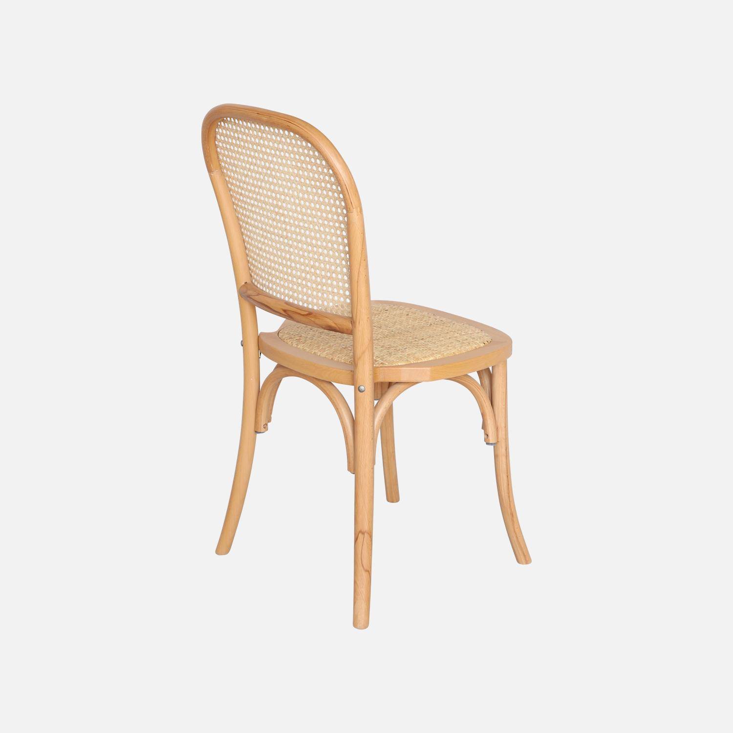 Set van twee vintage stoelen in een natuurlijke houtlook, rotan zitvlak en rugleuning Photo3