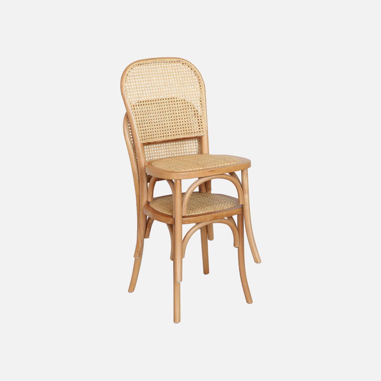 Set van twee vintage stoelen in een natuurlijke houtlook, rotan zitvlak en rugleuning Photo6