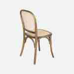 Lot de deux chaises vintage en bois marron vieilli avec assise et dossier en rotin Photo3