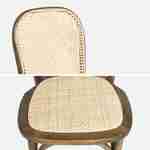 Lot de deux chaises vintage en bois marron vieilli avec assise et dossier en rotin Photo5