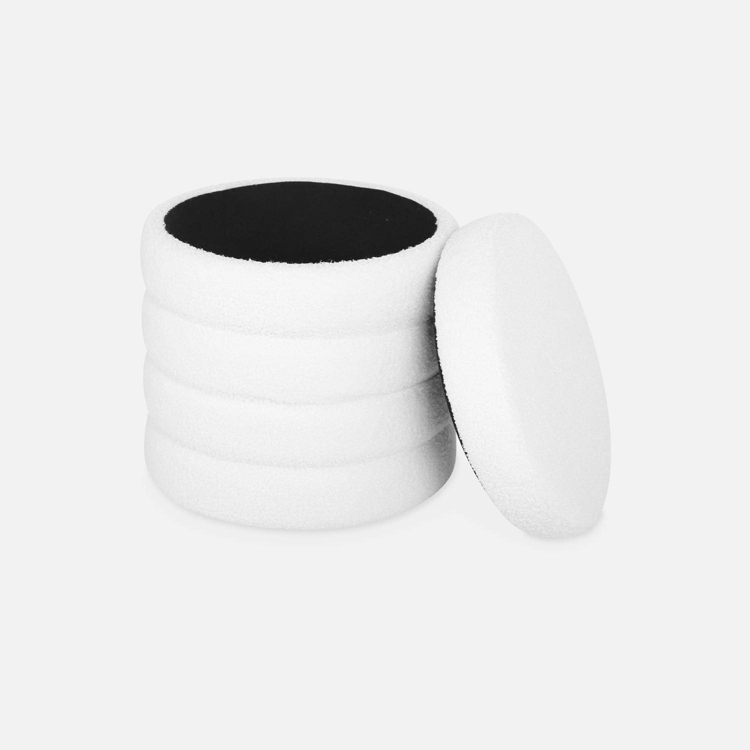 Tabouret en bouclettes blanches avec coffre de rangement intégré Photo2