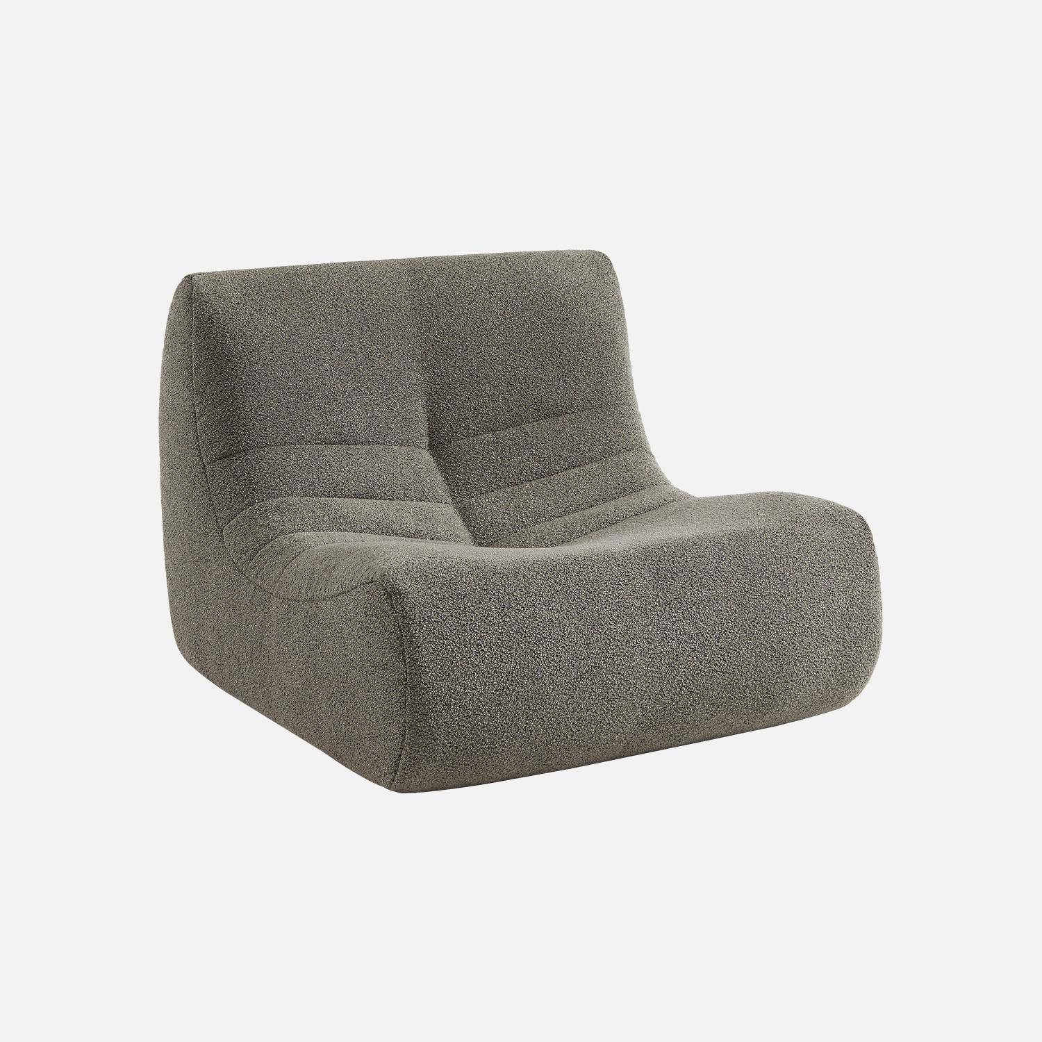 Fauteuil in grijze boucléstof, eigentijdse stijl, 1 zitplaats,sweeek,Photo3