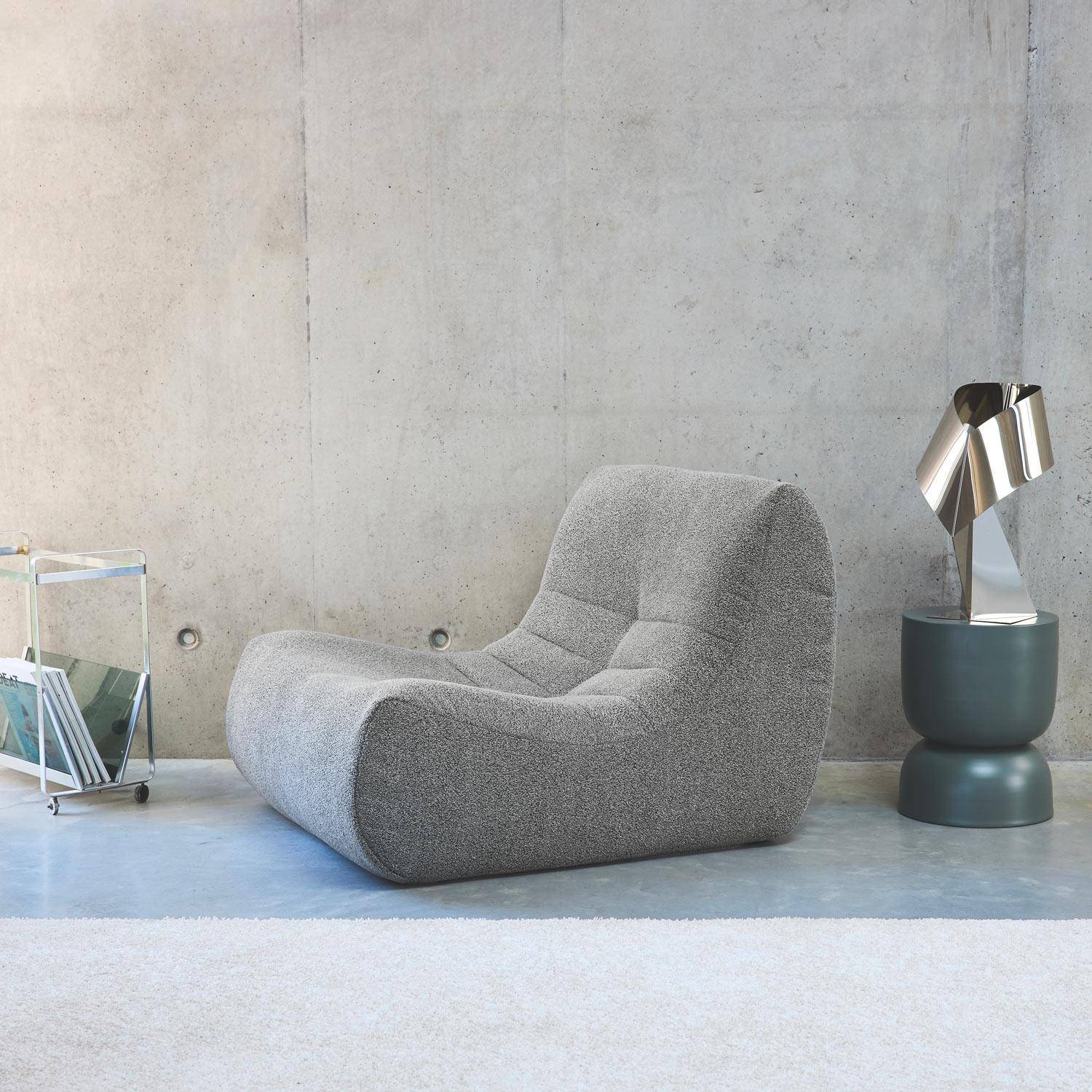 Fauteuil chauffeuse en bouclette texturée gris style contemporain 1 place Photo1