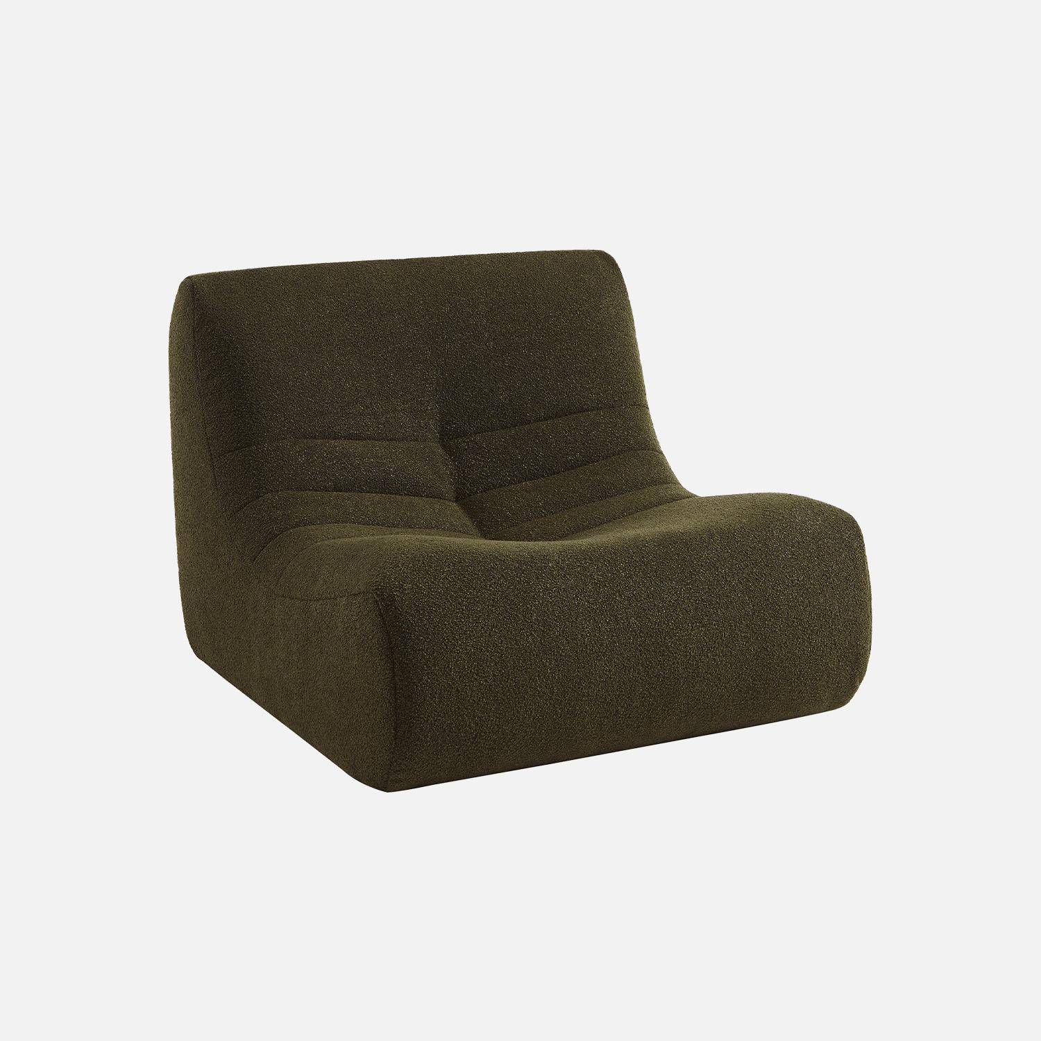 Fauteuil in kaki boucléstof, eigentijdse stijl, 1 zitplaats,sweeek,Photo3