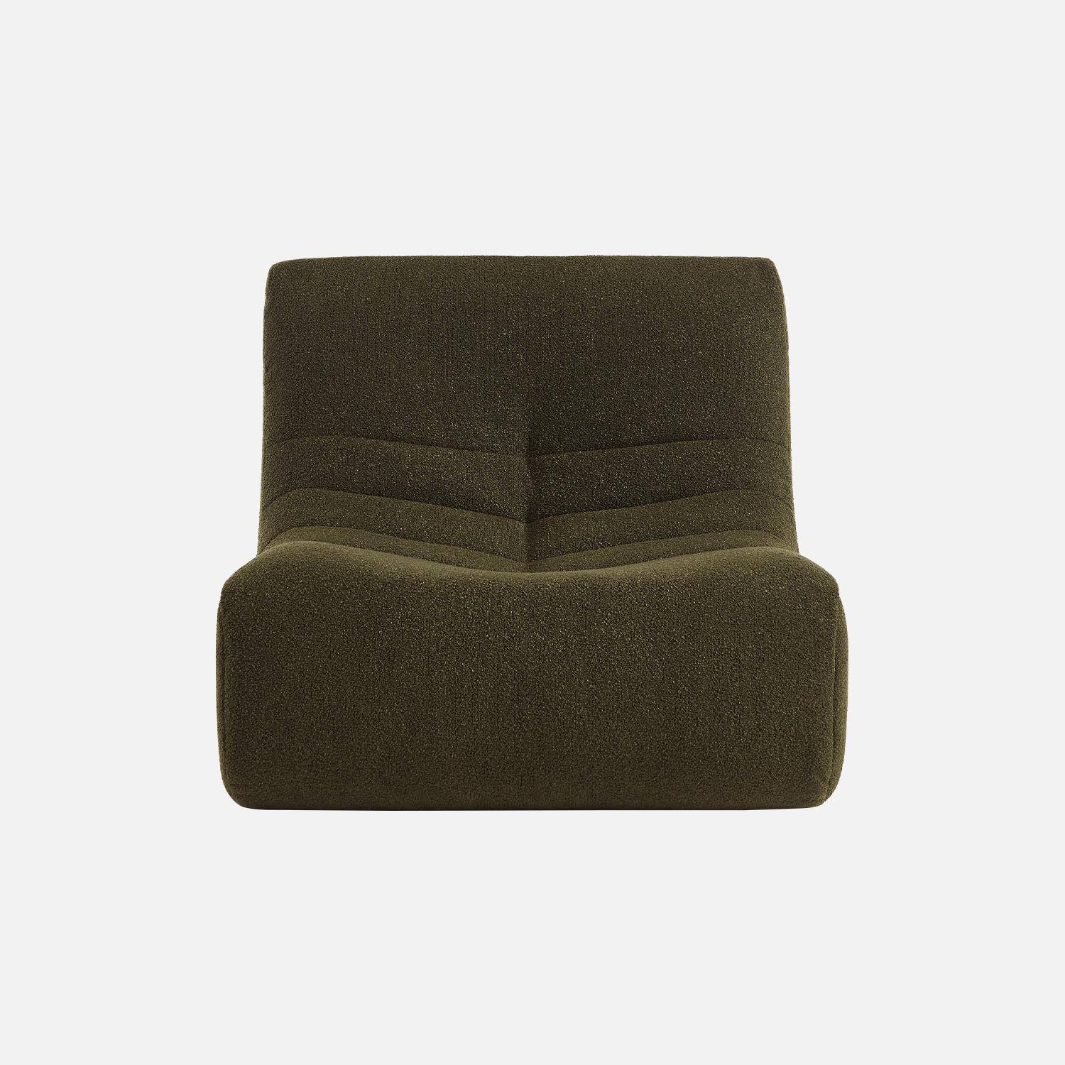 Fauteuil in kaki boucléstof, eigentijdse stijl, 1 zitplaats,sweeek,Photo4