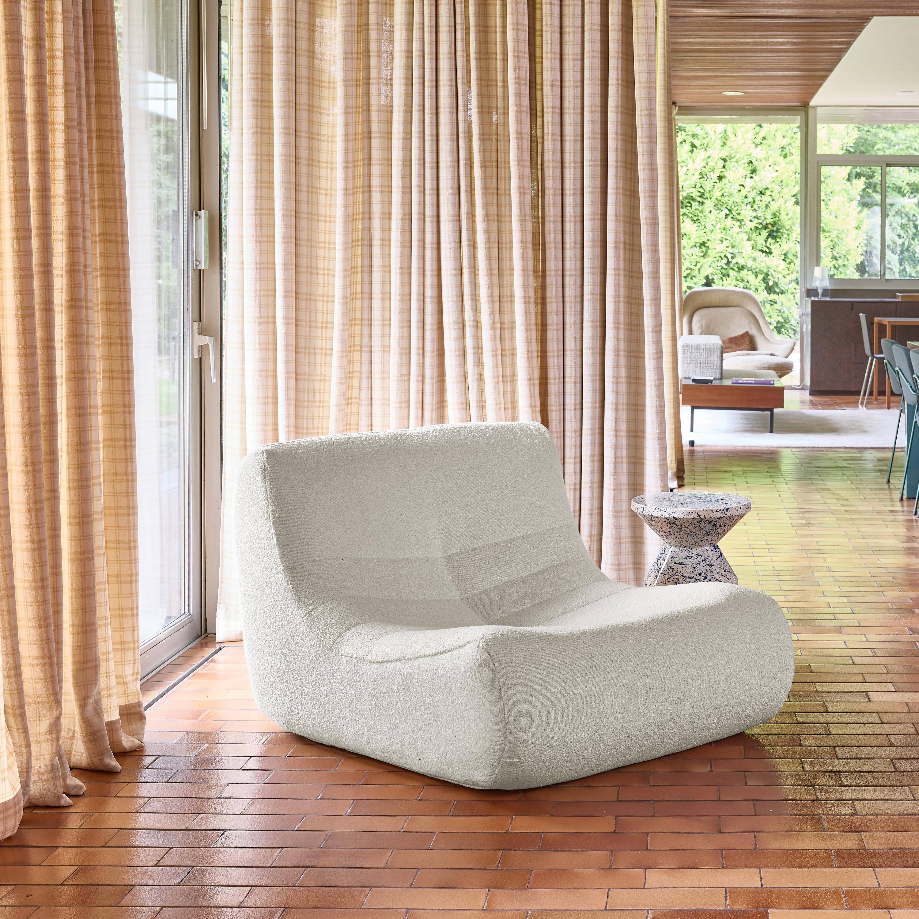 Fauteuil chauffeuse en bouclette texturée blanc style contemporain 1 place Photo1