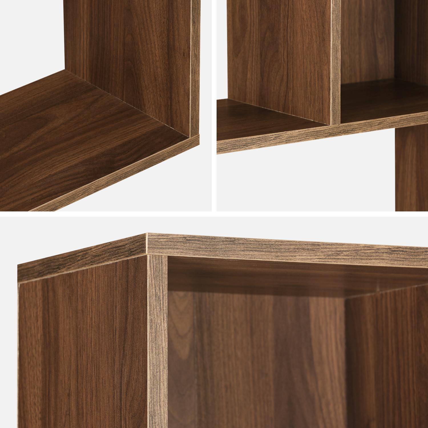 Estantería de diseño asimétrico en madera de nogal oscuro - Pieter - 5 estantes, 10 compartimentos, 83x23x173cm Photo5