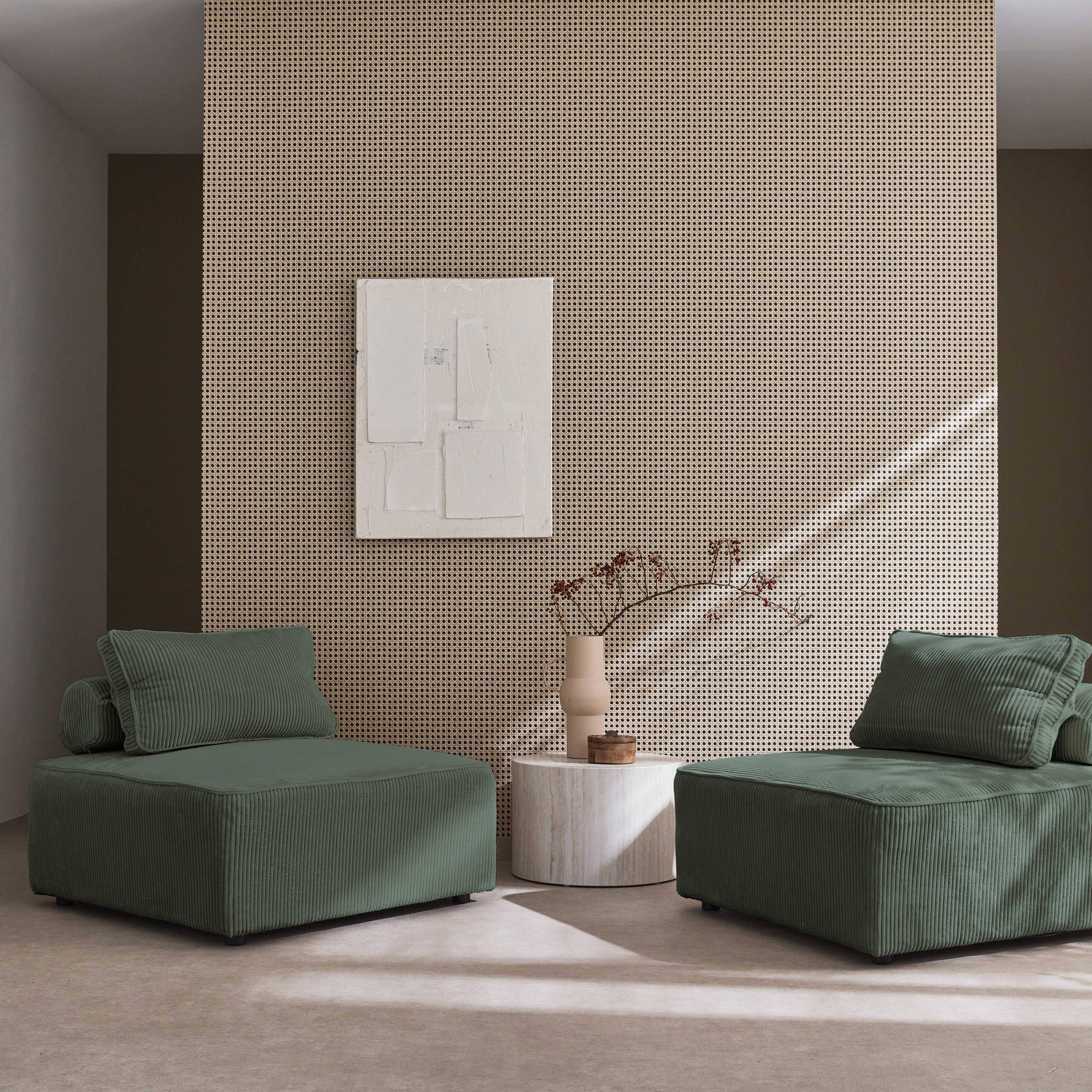 2er Set Sessel ohne Armlehne mit grünem Cordbezug für ein modulares Sofa - Lao,sweeek,Photo2