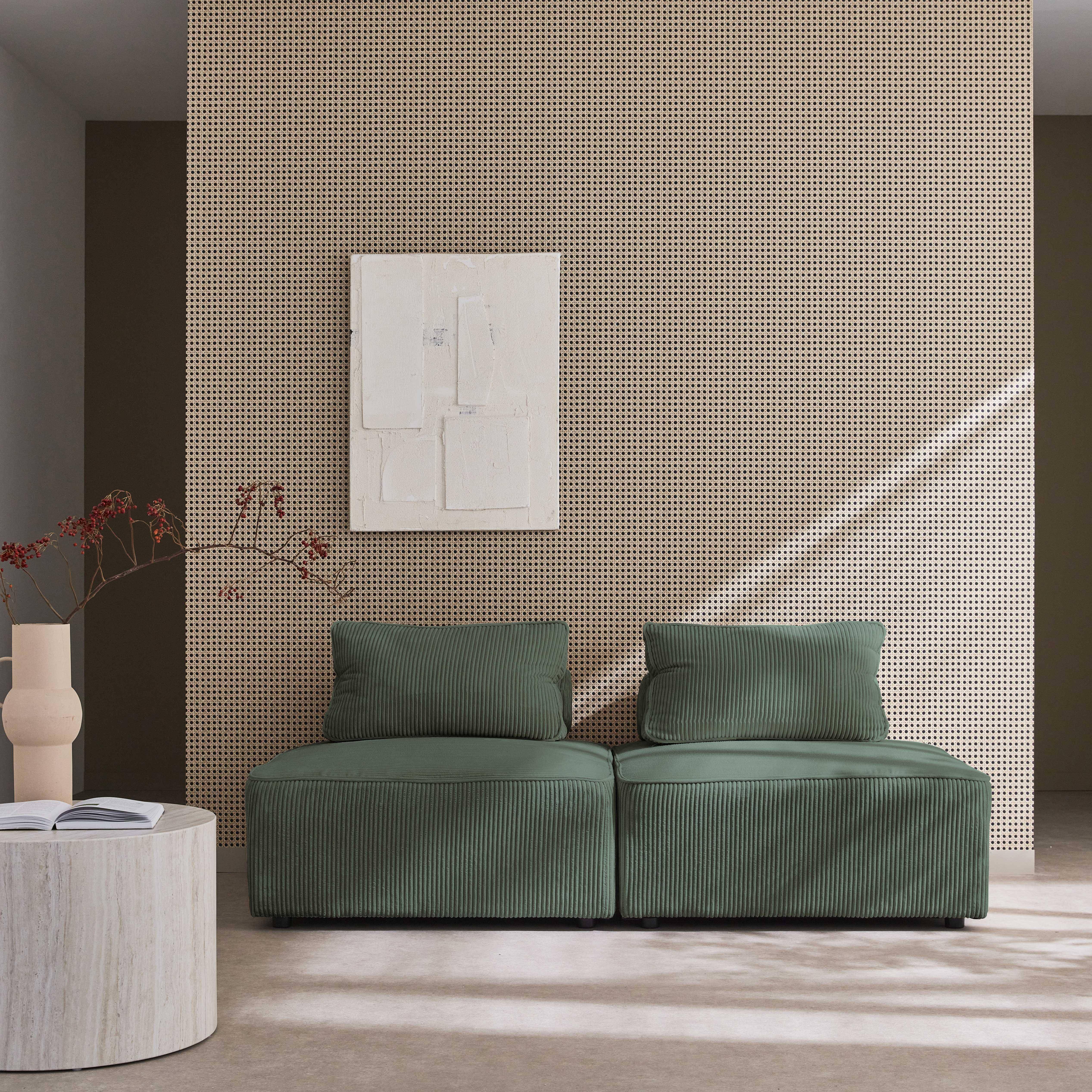 2er Set Sessel ohne Armlehne mit grünem Cordbezug für ein modulares Sofa - Lao,sweeek,Photo1
