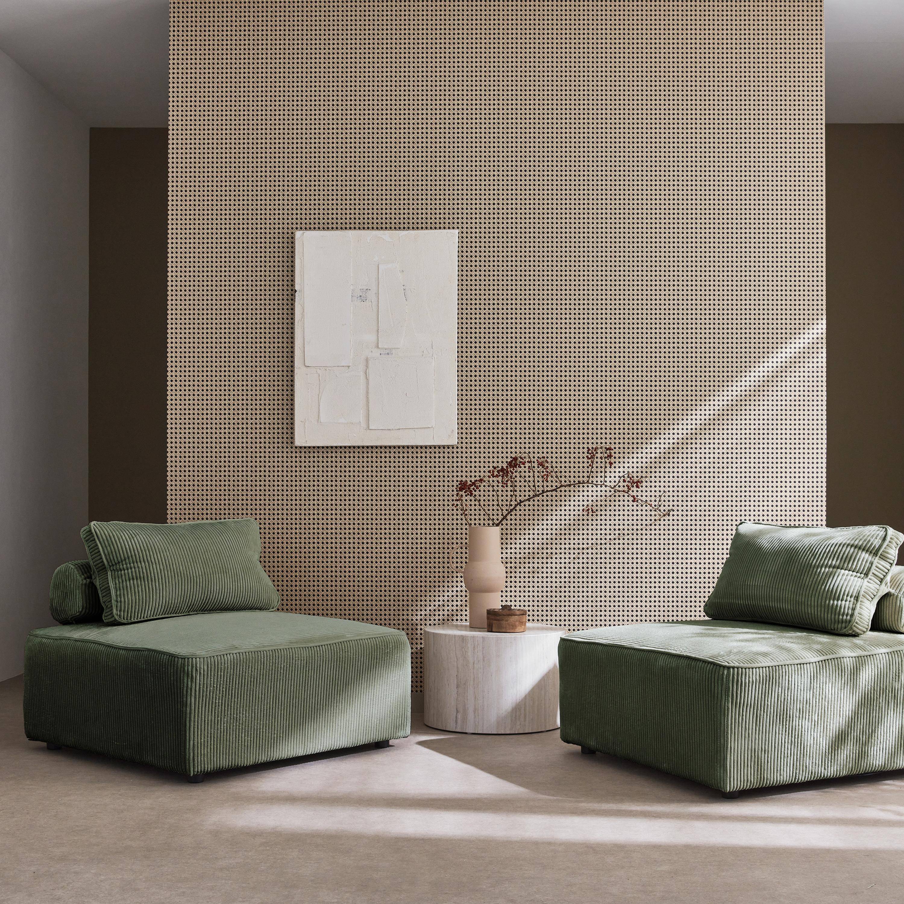 2er Set Sessel ohne Armlehne mit grünem Cordbezug für ein modulares Sofa - Lao,sweeek,Photo1