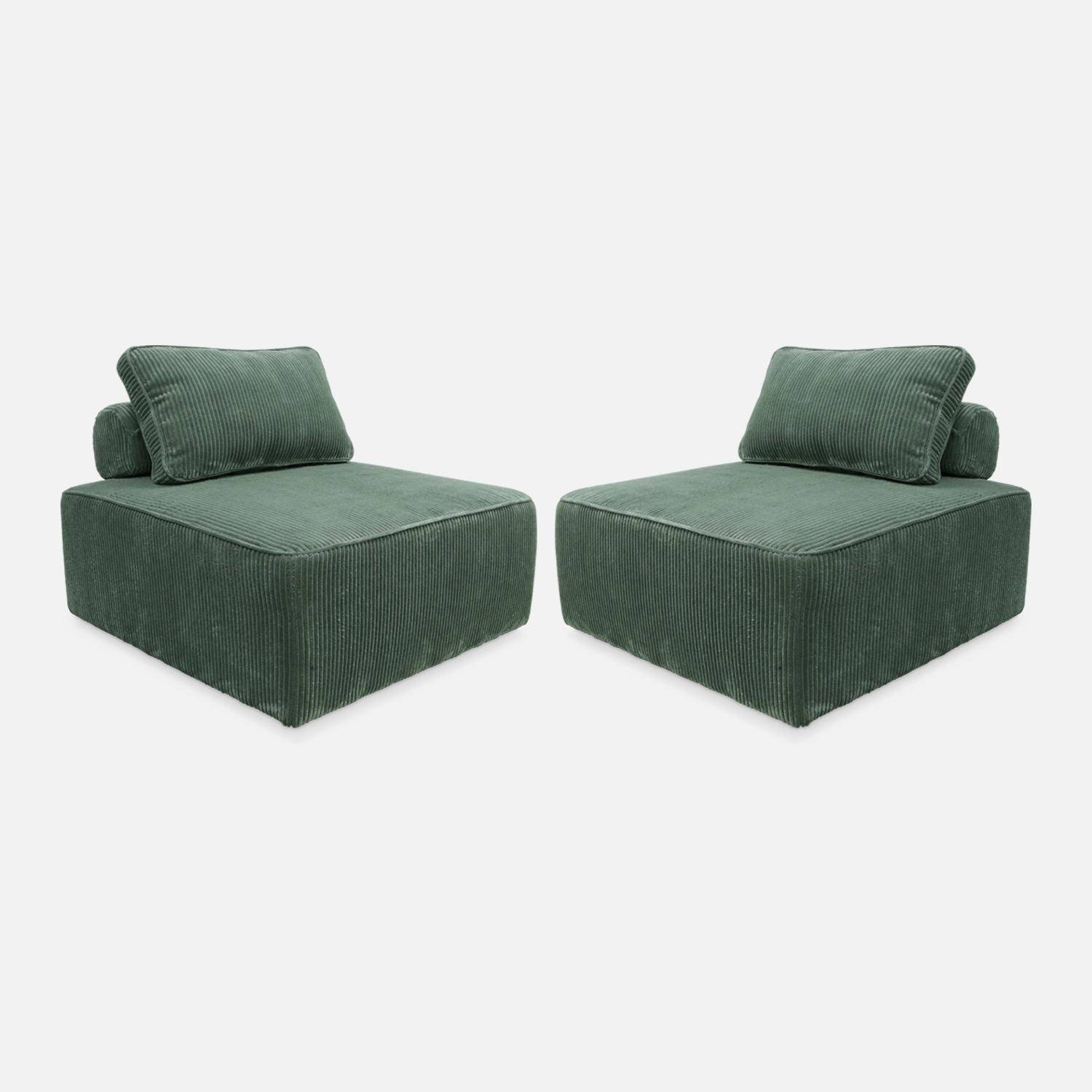 2er Set Sessel ohne Armlehne mit grünem Cordbezug für ein modulares Sofa - Lao,sweeek,Photo4