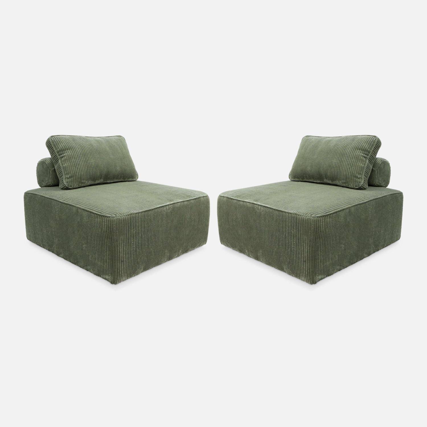 2er Set Sessel ohne Armlehne mit grünem Cordbezug für ein modulares Sofa - Lao Photo4