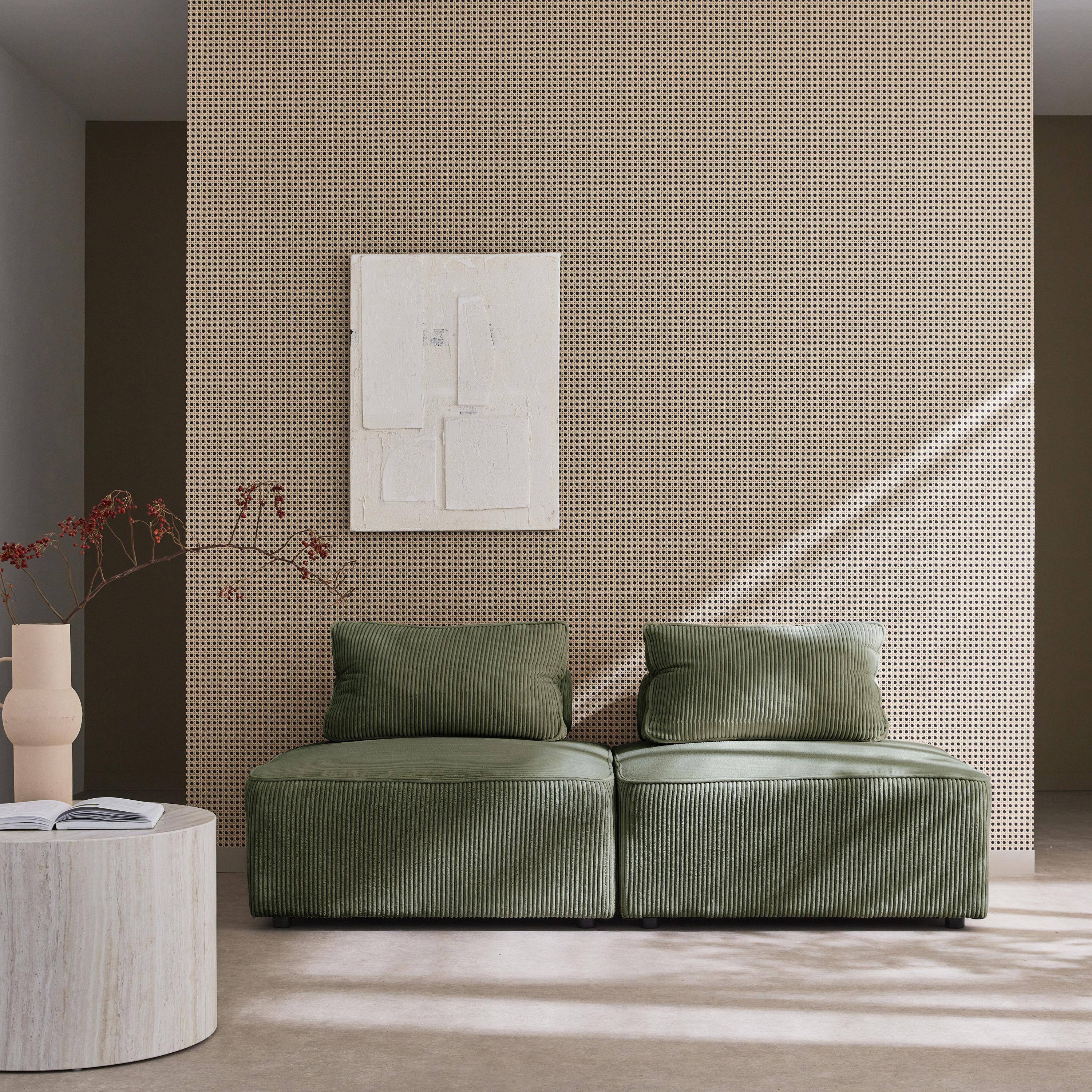 2er Set Sessel ohne Armlehne mit grünem Cordbezug für ein modulares Sofa - Lao Photo2