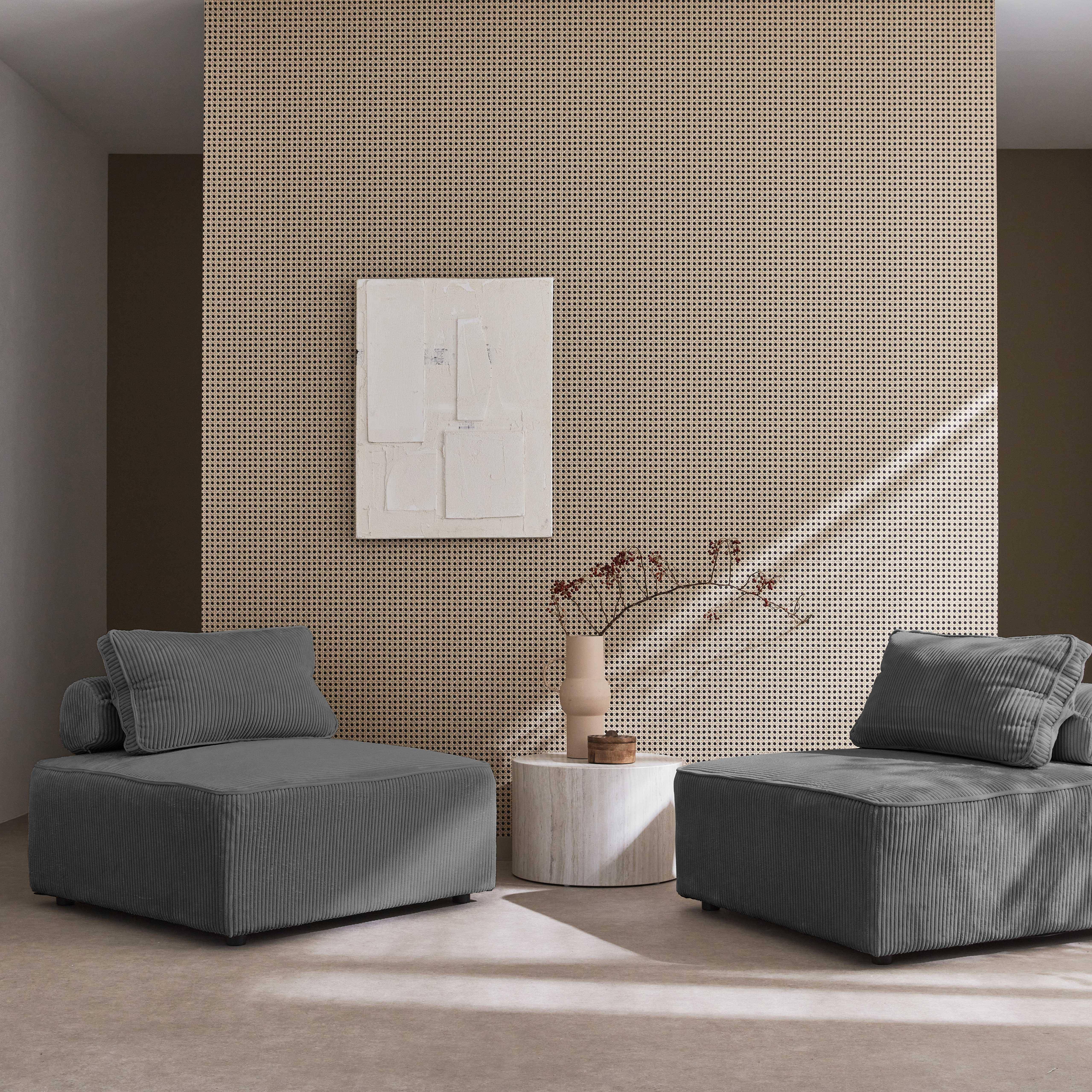 2er Set Sessel ohne Armlehne mit grauem Cordbezug für ein modulares Sofa Photo2