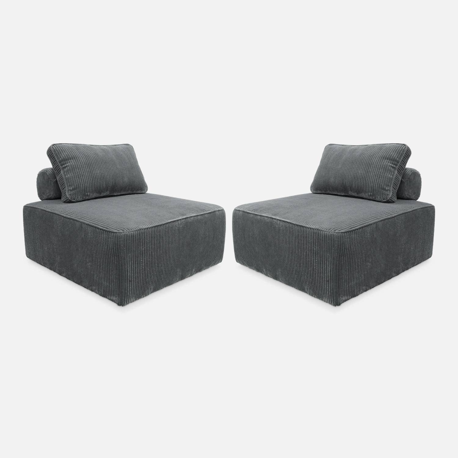 2er Set Sessel ohne Armlehne mit grauem Cordbezug für ein modulares Sofa Photo4