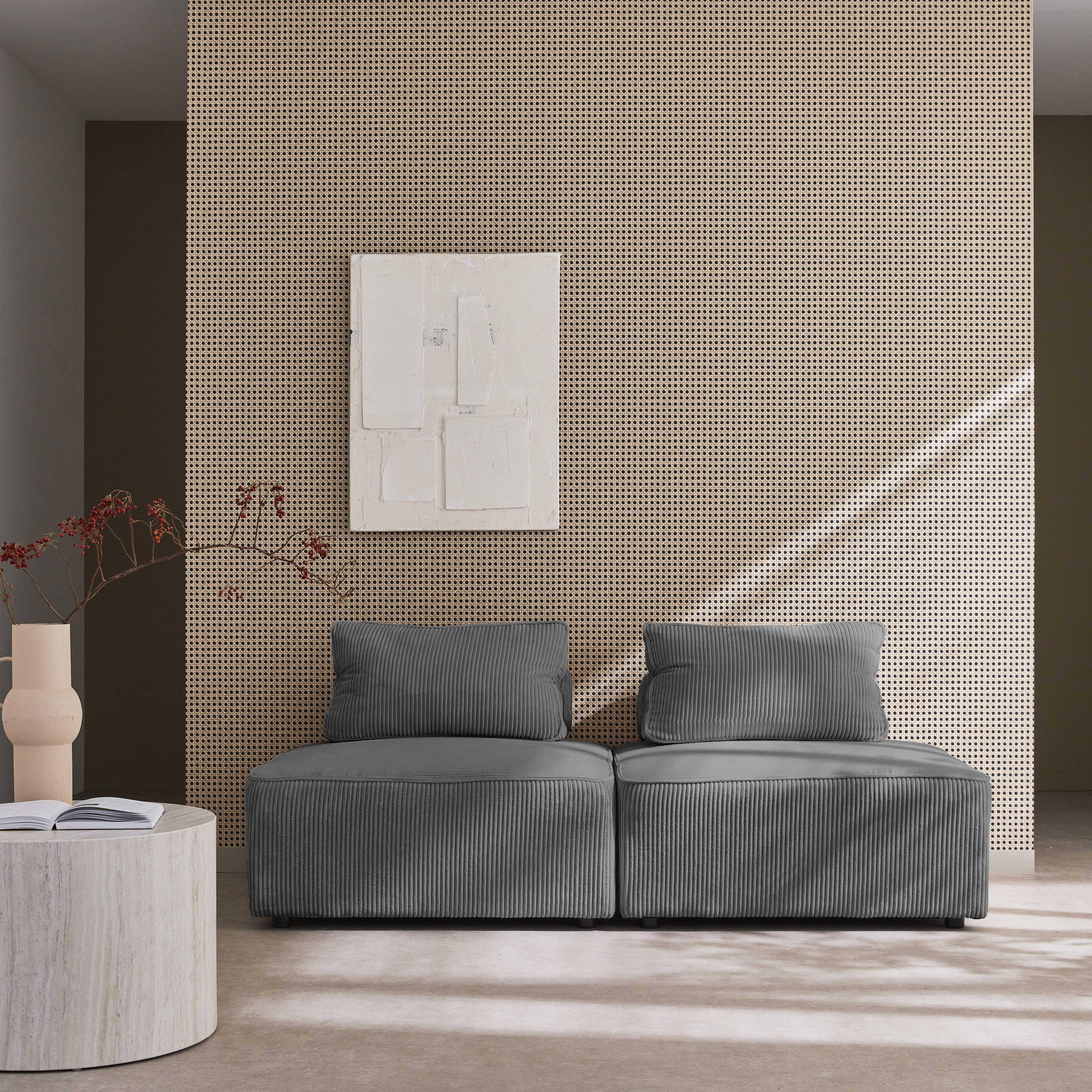 2er Set Sessel ohne Armlehne mit grauem Cordbezug für ein modulares Sofa Photo1