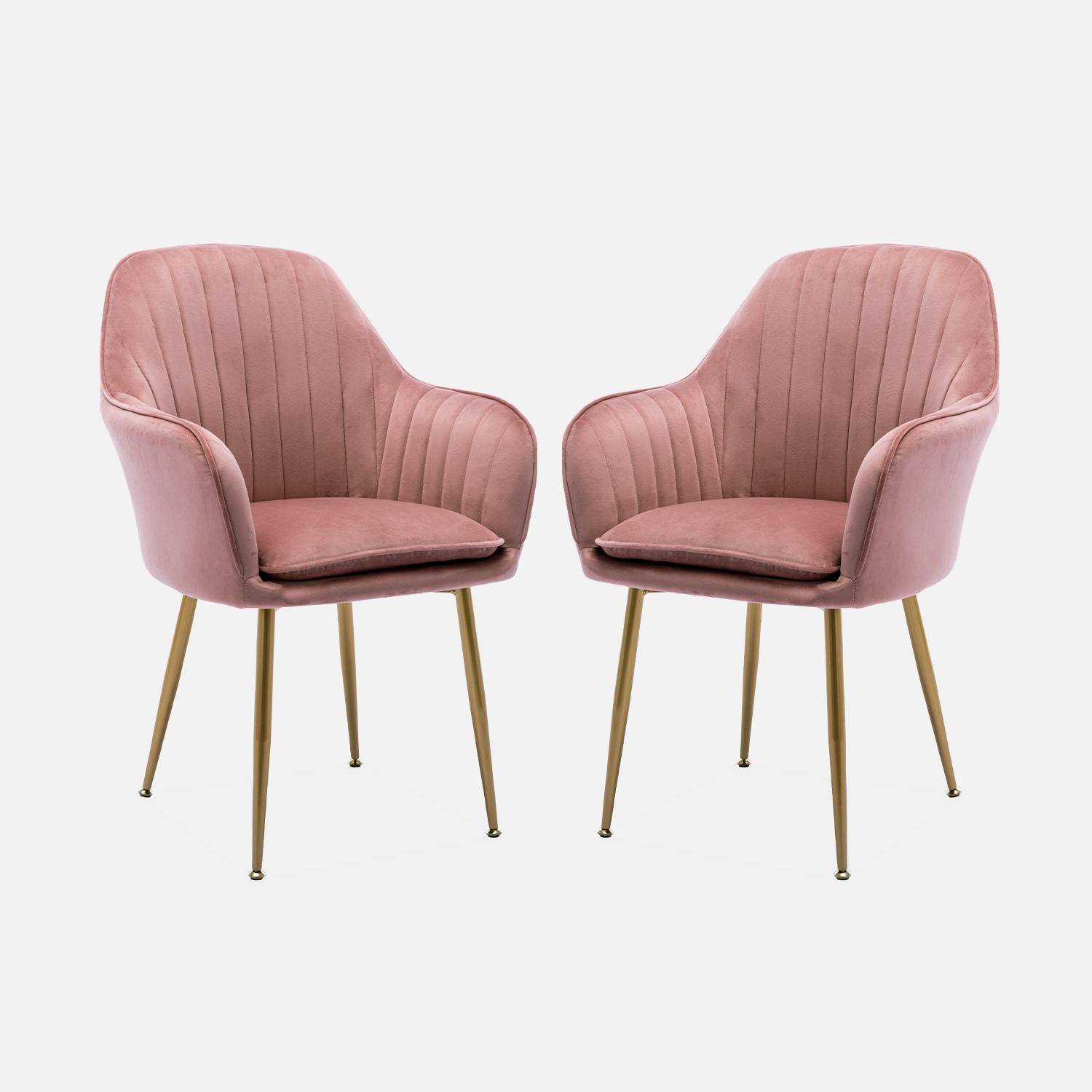 Lot de 2 fauteuils en velours vieux rose et pieds en métal doré, Shella L 58 x P 58 x H 85cm,sweeek,Photo5